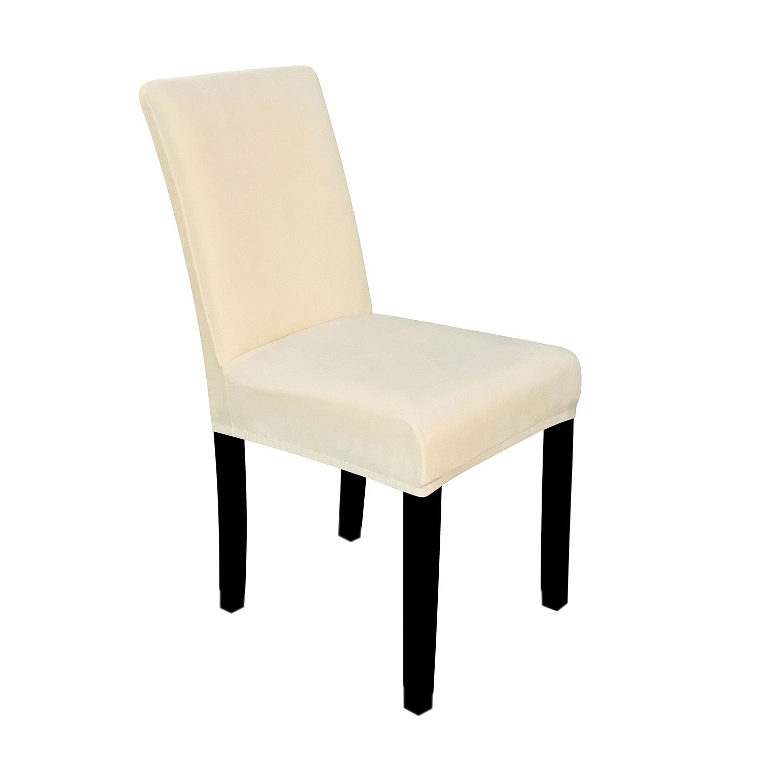 Stretch Velvet Dining Chair Covers - Elastic Washable Slipcovers for Chairs (Beige, 4 Pack) | Perfect for Home Dining Room, Hotel, Banquet & Wedding Decor