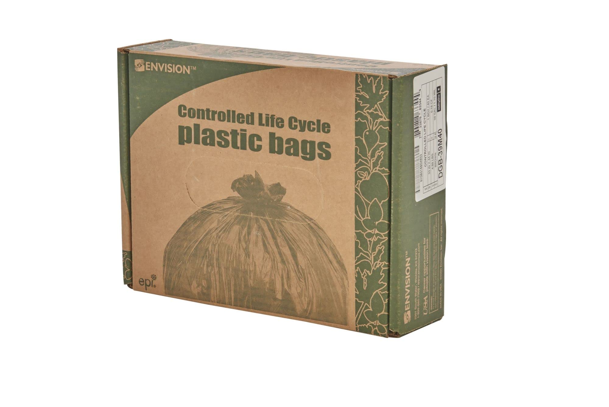 Envision G3036B80 30 Gallon Heavy Duty Trash Bags - 60 Count Eco-Friendly Brown Garbage Can Liners (0.8 mil) for Kitchen, Office & Outdoor Waste Disposal