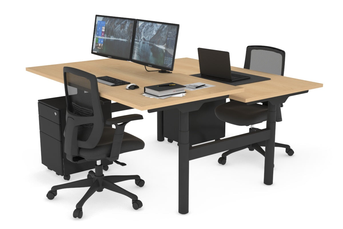 Flexi Premium Height Adjustable 2 Person H Bench Workstation - Black Frame [1600L x 800W with Cable Management] - Ideal for Office, Home Workspace & Collaborative Work Environments