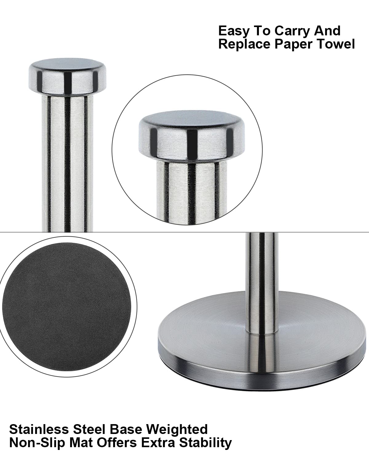 Stainless Steel Kitchen Roll Holder & Paper Towel Holder - Wall Mount or Countertop, Silver | Perfect for Kitchen, Bathroom, Office & RV Organization