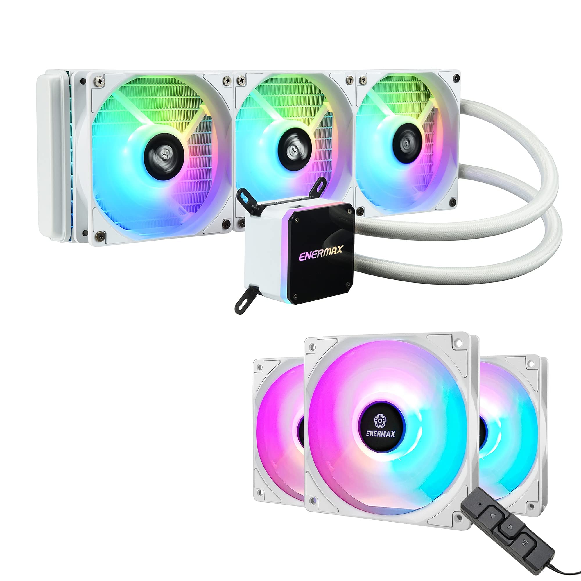 Enermax Liqmax III 360 ARGB AIO Liquid CPU Cooler with 3x HF120 RGB PWM Fans - 360mm Radiator, PWM Pump, LGA1700/AM5 Compatible - Perfect for Gaming PC Builds & High-Performance Cooling (White)