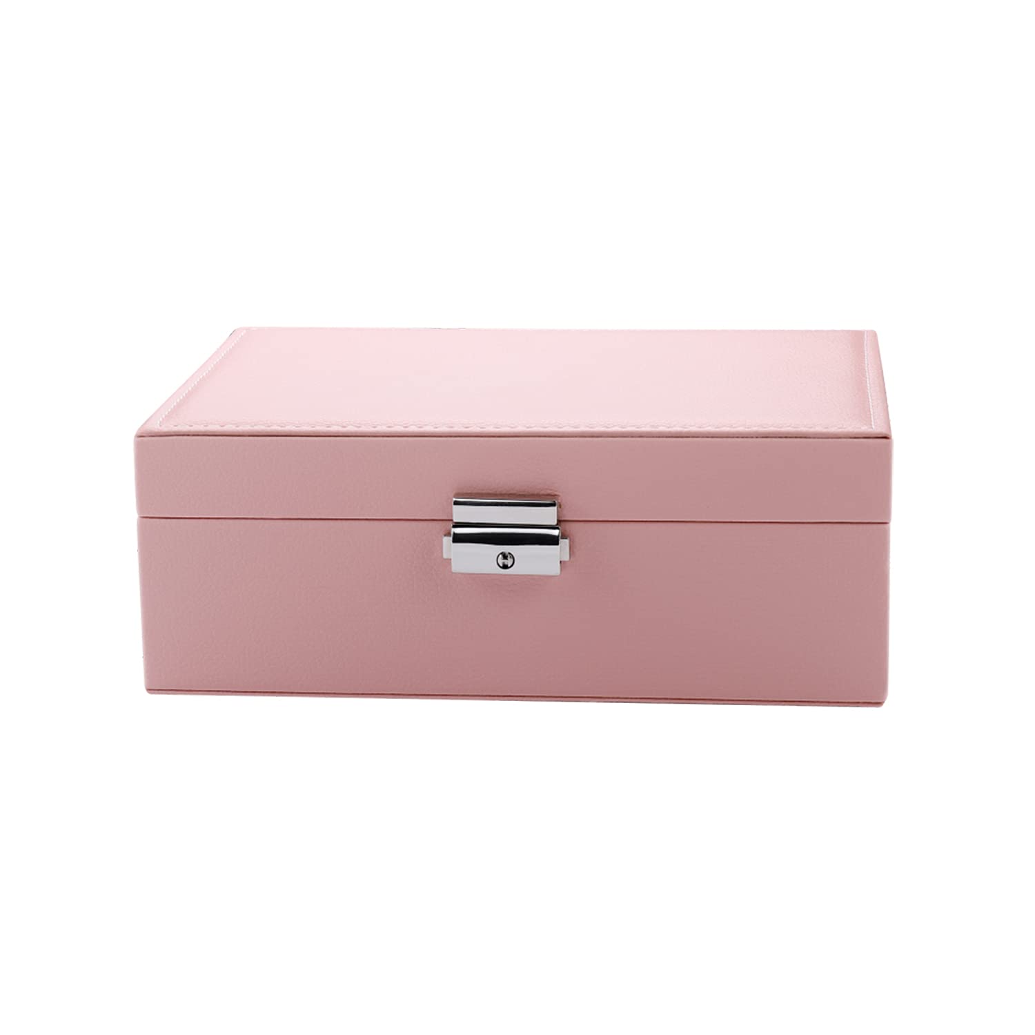 Double-Layer High Capacity Leather Jewelry Box - Travel Jewelry Organizer for Necklace, Earrings & Rings - Pink Jewelry Storage Case | Perfect for Travel, Home & Gift Giving