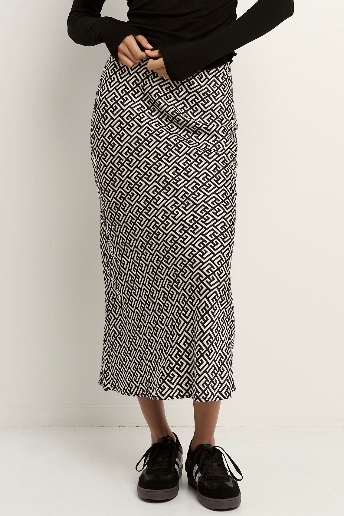Cleo Geometric Print Satin Bias Cut Midi Skirt for Women | Elegant Party & Office Wear | Perfect for Weddings, Cocktail Events & Business Meetings