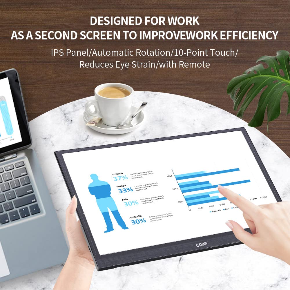 G-STORY 15.6 Inch Portable Touch Screen Monitor - Full HD 1080P IPS Display, USB-C Gaming Monitor with HDR, FreeSync, Built-in Speakers & Mini HDMI - Compatible with PS5, PS4, Xbox Series, Nintendo Switch, Laptop, PC, Mac & Smartphones - Perfect for Gaming, Work & Entertainment On-The-Go