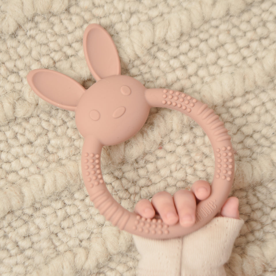 Adora Bebe Bunny Teether - Soft Silicone Baby Teething Toy for Sore Gums, BPA-Free Infant Chew Toy for Newborns & Toddlers - Perfect for Soothing Teething Pain at Home or On-the-Go