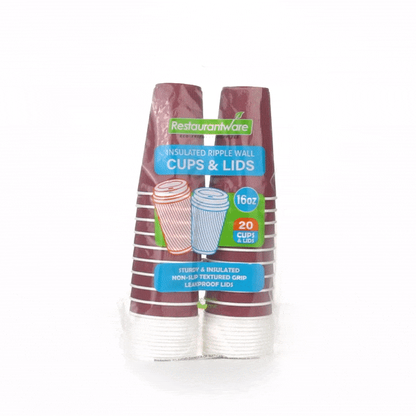 16 oz Crimson Paper Ripple Wall Coffee Cups with White Lids (20 Count) - 3.5