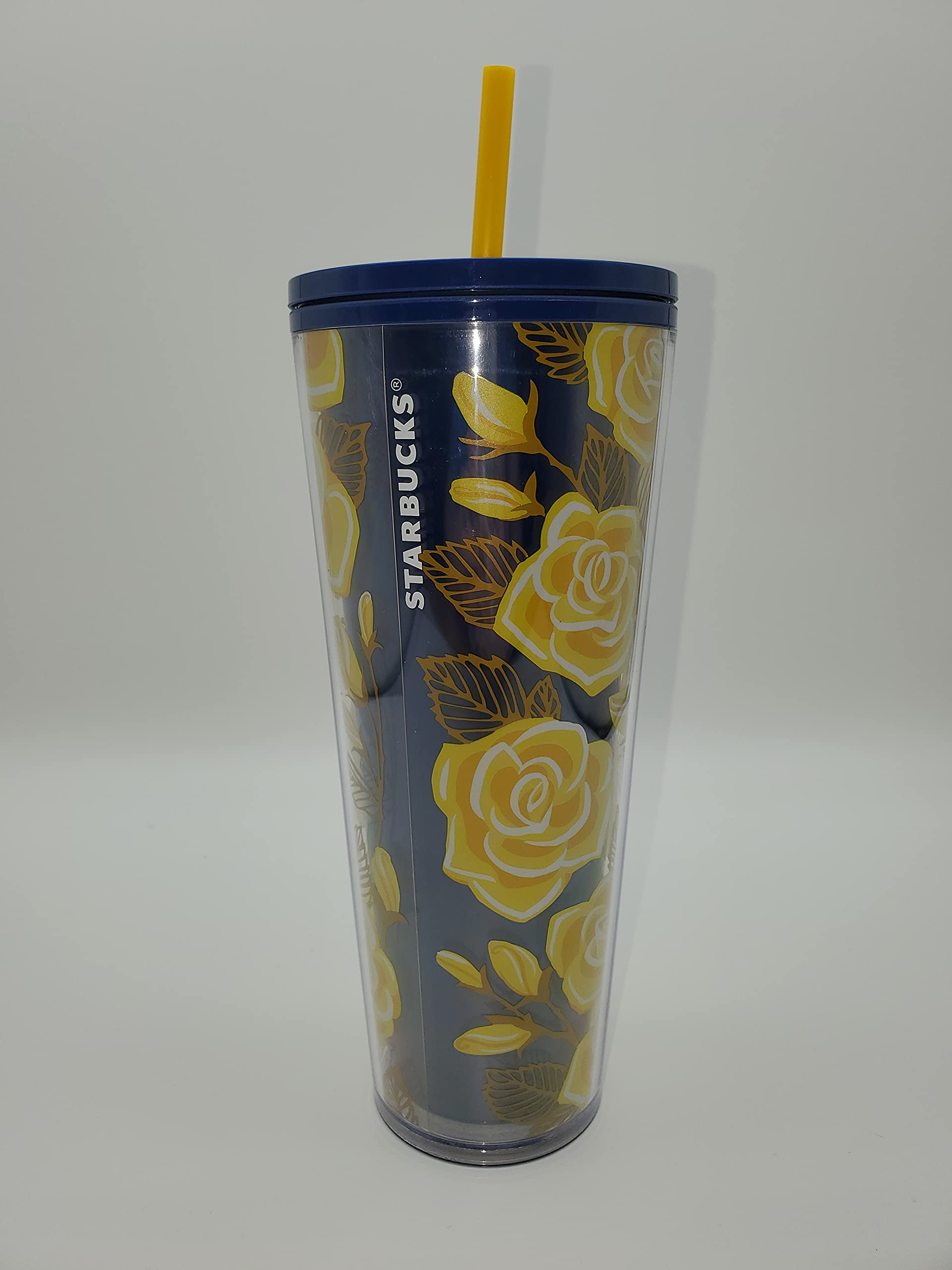 Starbucks Yellow Rose of Texas 24oz Plastic Tumbler with Straw - Insulated Cold Cup for Iced Coffee, Smoothies & Summer Drinks