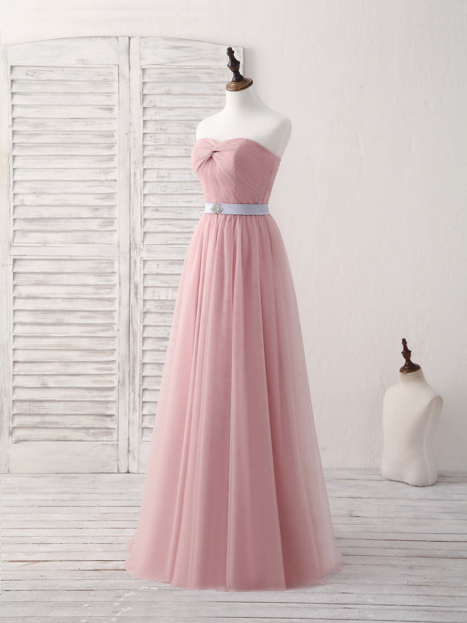Elegant Pink Sweetheart Neckline Tulle Long Prom Dress - A-Line Bridesmaid Gown for Formal Dances, Weddings & Special Occasions