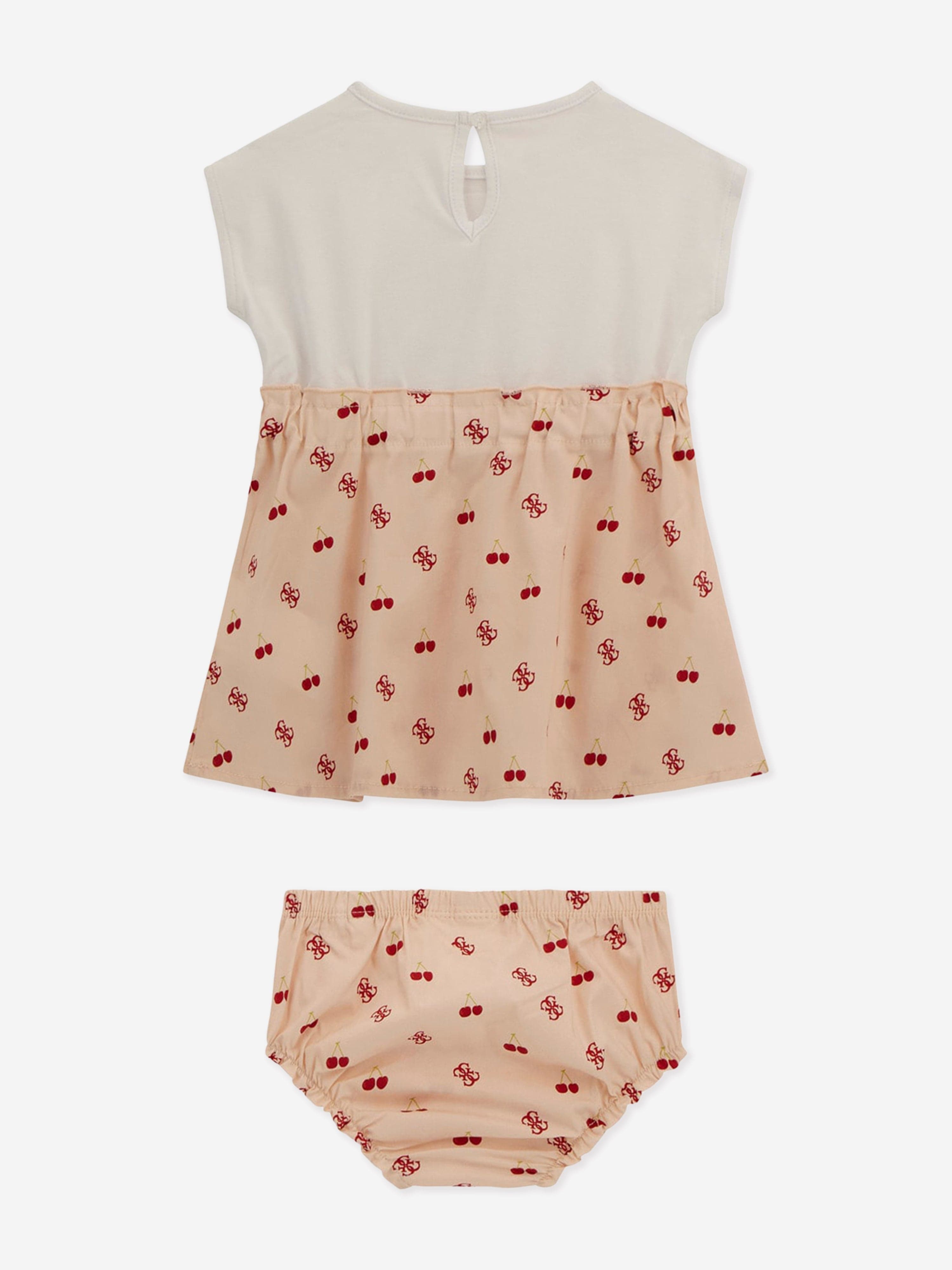 Pink Baby Girls Cherry Print Dress with Matching Knickers - Perfect for Birthday Parties, Photo Shoots & Special Occasions