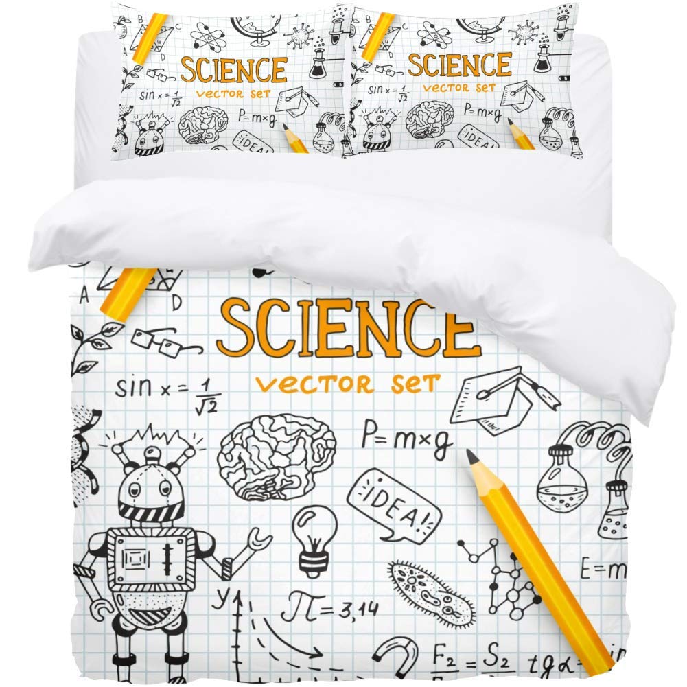 DEYYA Twin Duvet Cover Set - Science Robot Doodle 3-Piece Microfiber Comforter Cover with Zipper Closure & Ties | Soft Bedding for Men, Women & Teens | Perfect for Kids' Rooms, Dorm Decor & Modern Bedrooms