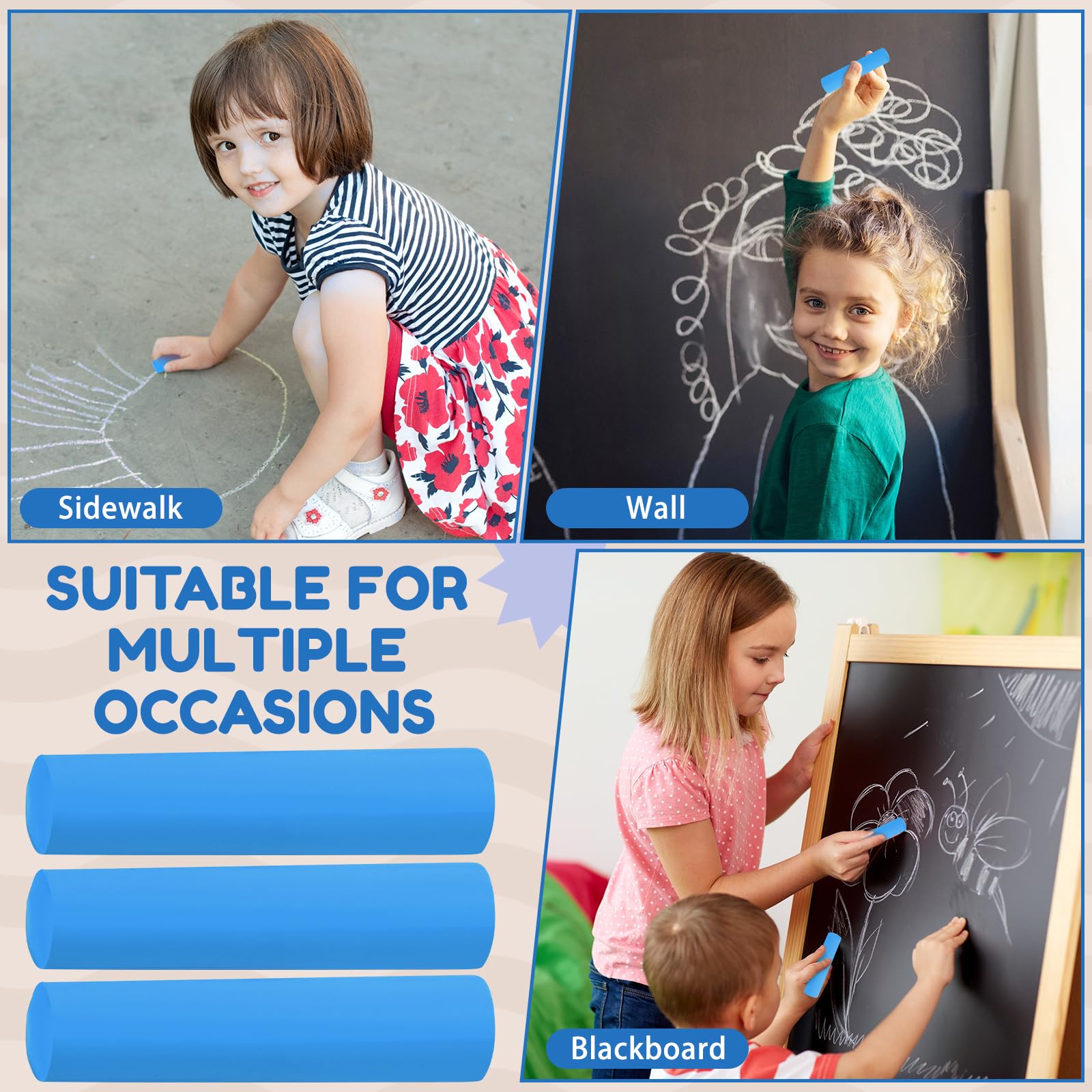 Fulmoon 40 Pcs Jumbo Sidewalk Chalk for Kids - Non Toxic, Washable Outdoor Chalk for Drawing, Painting & Graffiti - Large Round Street Chalk in Blue - Perfect for Classroom, Park & Driveway Art Activities