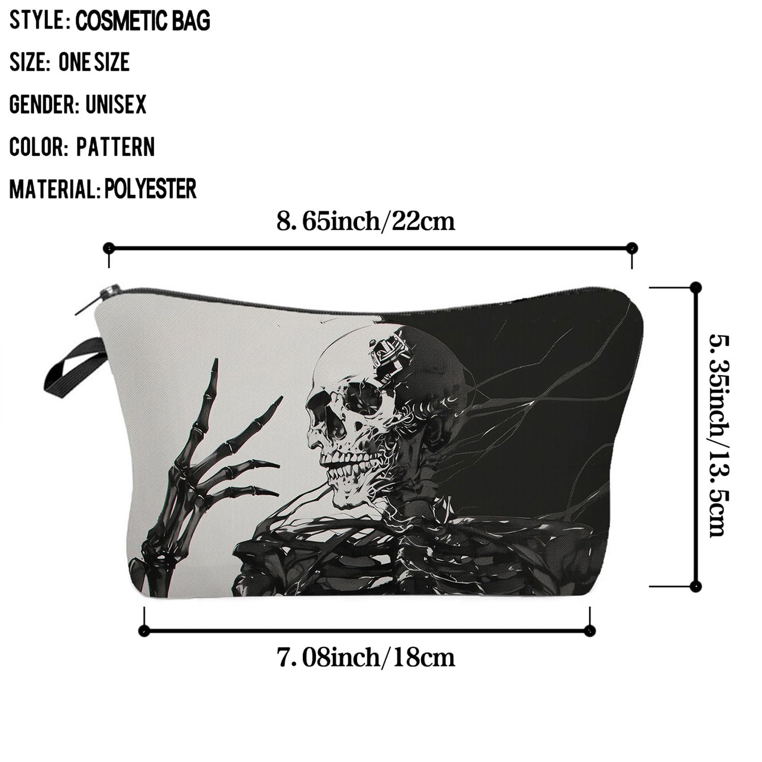 Gothic Skeleton Makeup Bag - Cute Skull Cosmetic Organizer with Zipper for Travel Toiletry | Halloween Birthday Gift for Women & Gothic Lovers | Perfect for Travel, Cosmetics Storage & Gothic Themed Parties
