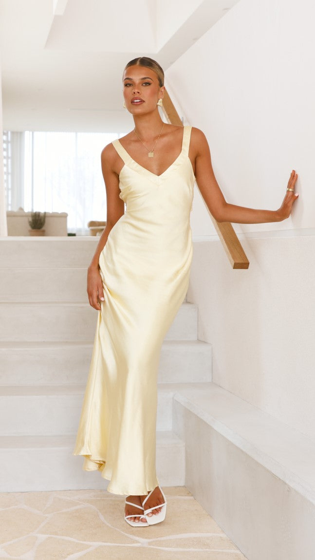 Andie Maxi Dress for Women - Flowy Long Summer Dress in Yellow | Perfect for Beach, Vacation & Casual Outings
