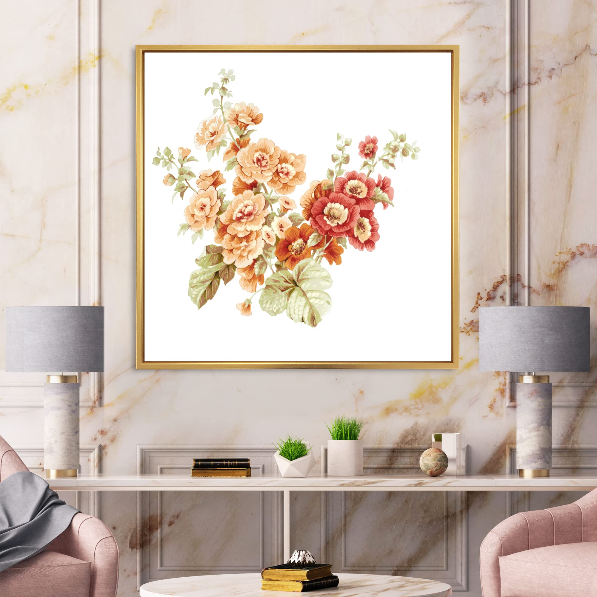 DesignQ Orange and Red Wildflowers Framed Canvas Wall Art Print - Traditional Floral Painting for Living Room, Bedroom & Office Decor