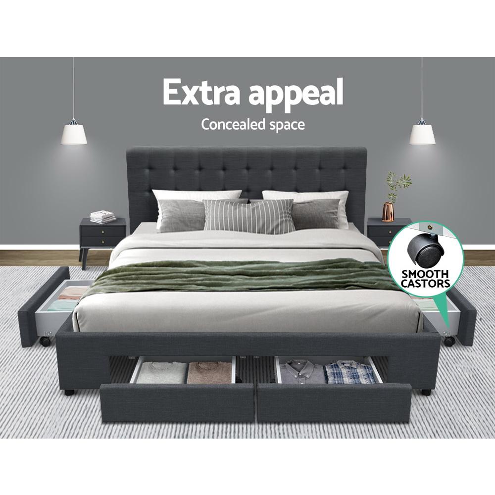 Premium Double Bed Set: Trinity Charcoal Bed Frame, Luna Series Euro Top Medium Firm Mattress & Bamboo Mattress Topper - Perfect for Master Bedrooms, Guest Rooms & Luxury Apartments