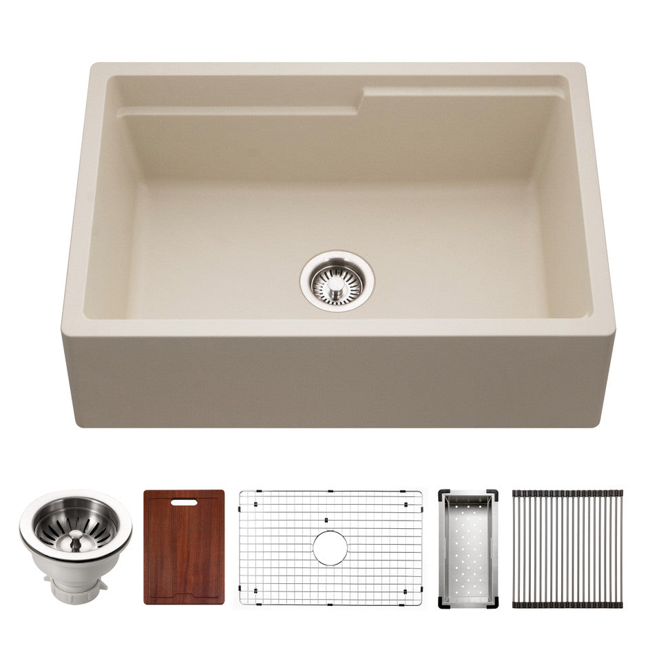 Houzer Quartztone Granite Workstation Kitchen Sink in Sand W 130 SAND C - Durable Composite Sink with Built-in Drainboard & Accessories, Perfect for Modern Kitchens & Busy Home Chefs