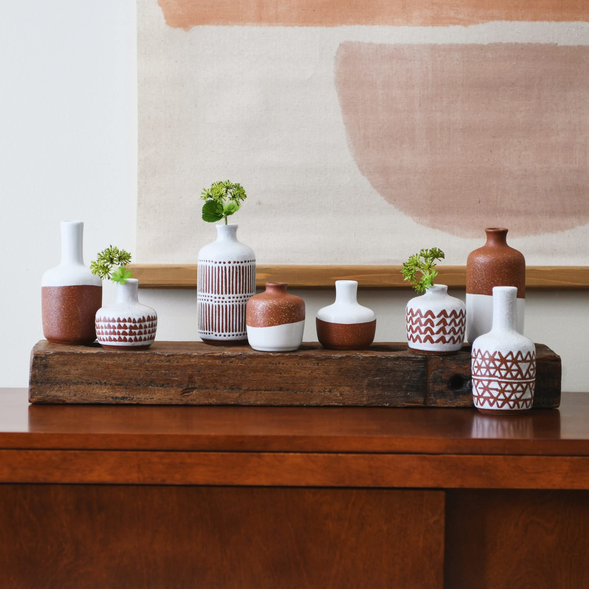 Main + Mesa Stoneware Vases Set of 8 - Handcrafted Ceramic Home Decor for Dining Table, Wedding Centerpiece & Farmhouse Decor