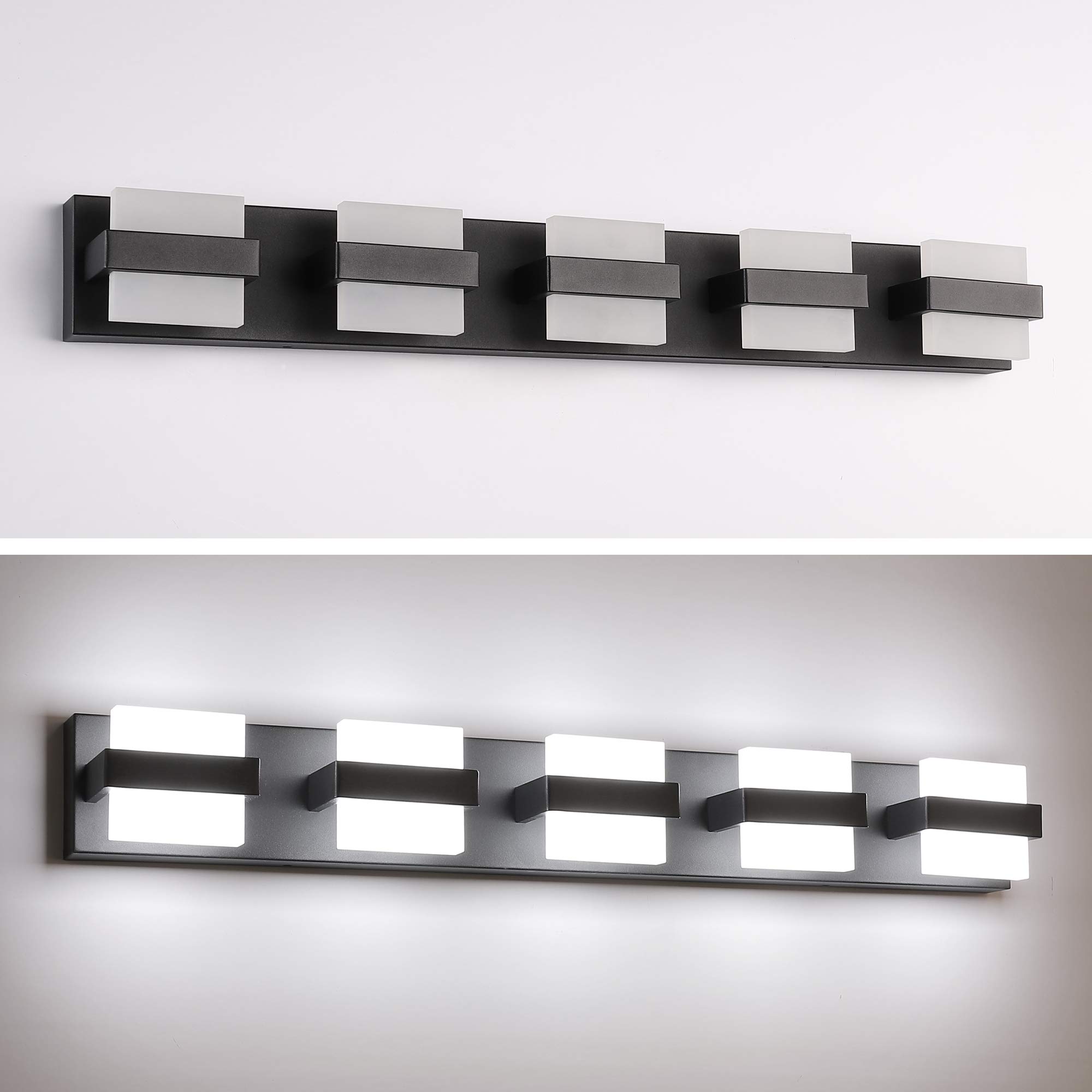 SOLFART 5-Light Modern Black Bathroom Vanity Lighting - 34 Inch LED Dimmable Mirror Light Fixture with White Light | Perfect for Bathroom, Powder Room & Dressing Area Illumination