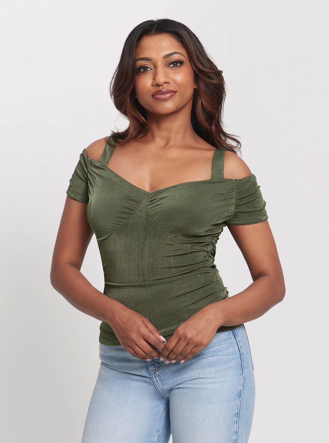 Khaki Green Emily Ribbed Crop Top for Women - Casual Summer T-Shirt | Perfect for Beach Outings, Date Nights & Weekend Wear