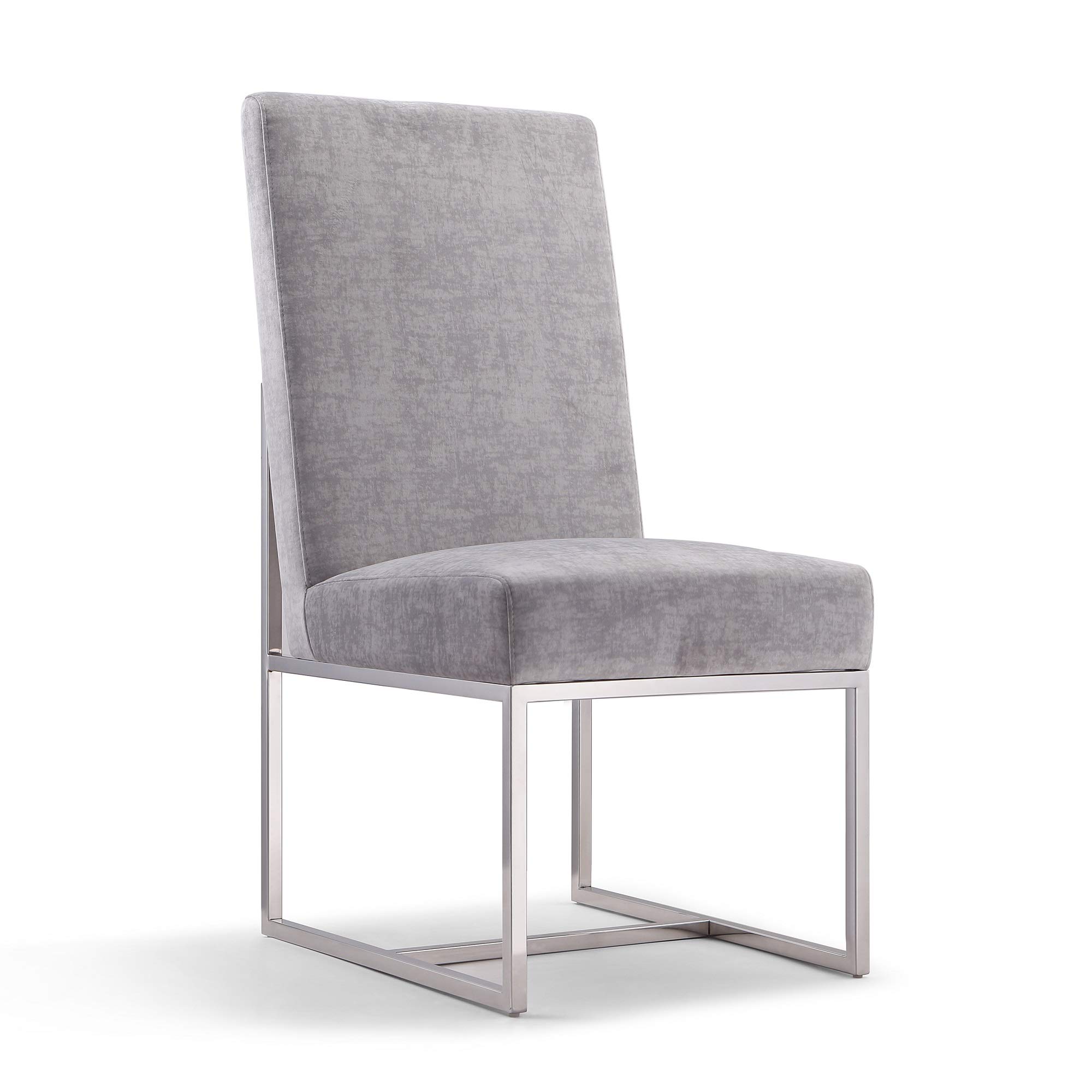 Modern Velvet Dining Chairs with High-Density Foam & Chrome Stainless Steel Frame - High-Back Fully Assembled Industrial Chic Accent Furniture - Set of 1 in Gray - Perfect for Dining Rooms, Kitchens, and Home Office Spaces