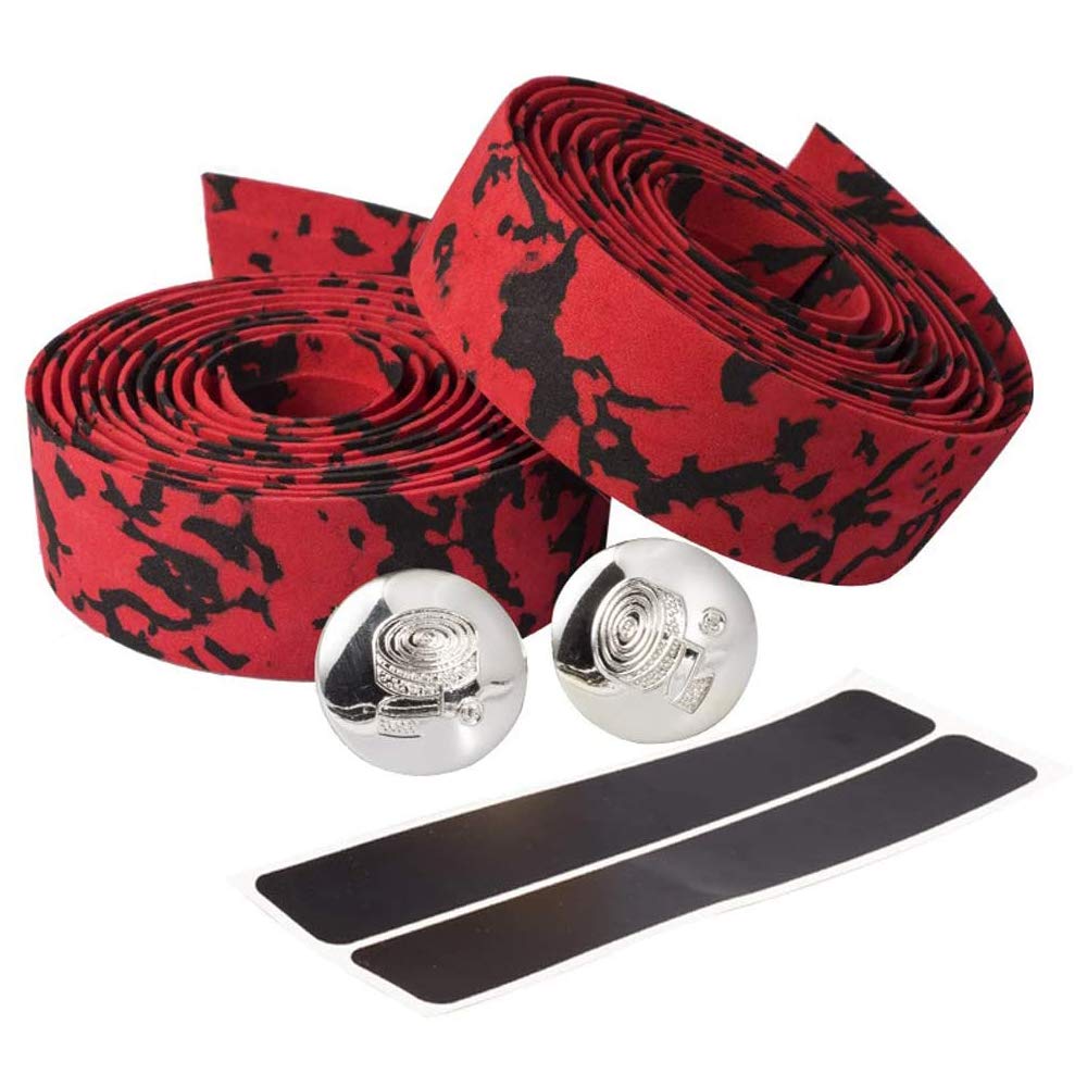 Premium Bike Handlebar Tape - EVA Camouflage Red (2 Rolls) | Non-Slip Road Bicycle Grip Wrap with Bar End Plugs | Durable Cycling Accessories for Mountain & Road Bikes | Perfect for Commuting, Racing & Long-Distance Cycling