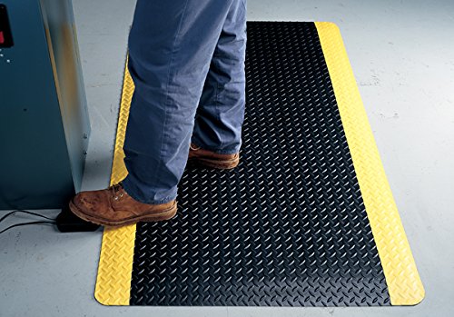 Ultra-Soft Diamond Plate Yellow Safety Border Anti-Fatigue Floor Mat 4' x 10' x 9/16