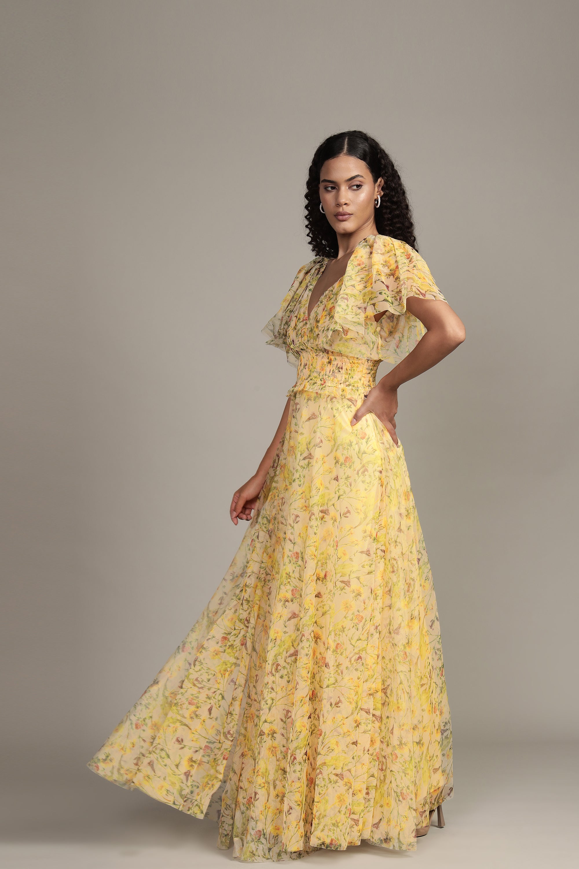 Shelby Yellow Printed Maxi Dress for Women - Flowy Summer Beach Dress with Pockets, Boho Chic Long Dress for Vacations, Parties & Date Nights