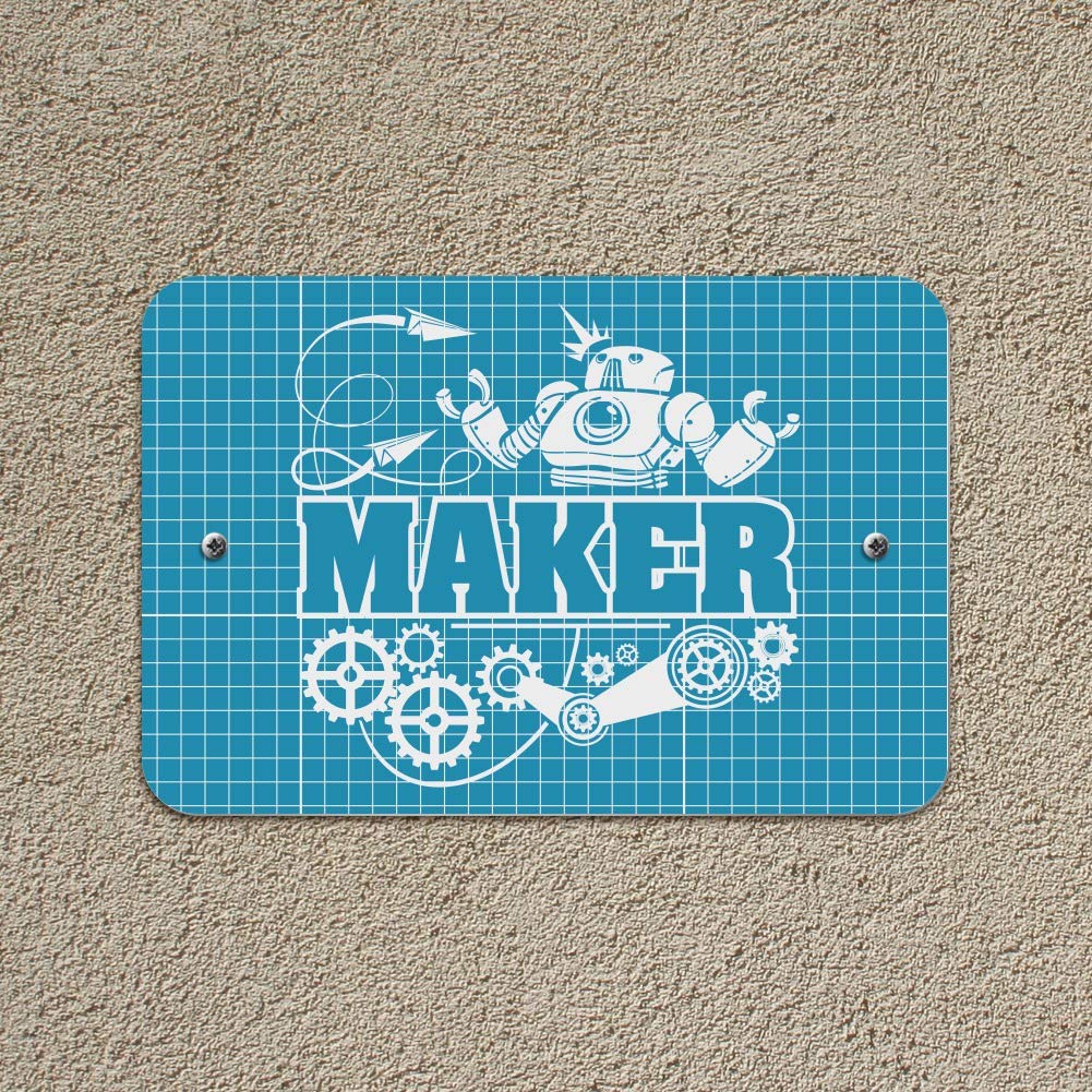 Custom Robot and Gears Blueprint Design Wall Art - Unique Home Office Decor for Tech Enthusiasts | Perfect for Man Cave, Workshop & Industrial Style Spaces