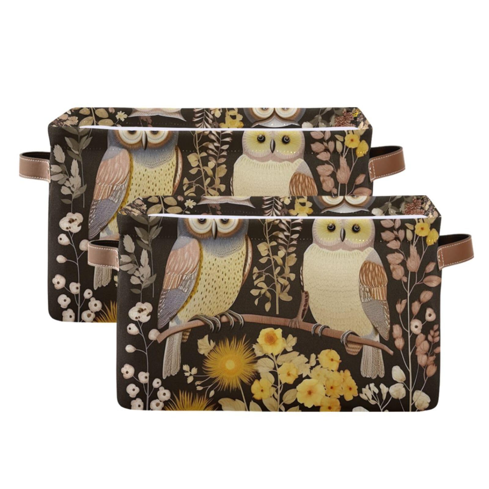 Foldable Canvas Storage Baskets with Handles - 2 Pack Rectangle Fabric Organizer Box for Clothes, Home & Office Organization | Perfect for Closet Shelves, Bedroom Decor & Laundry Storage