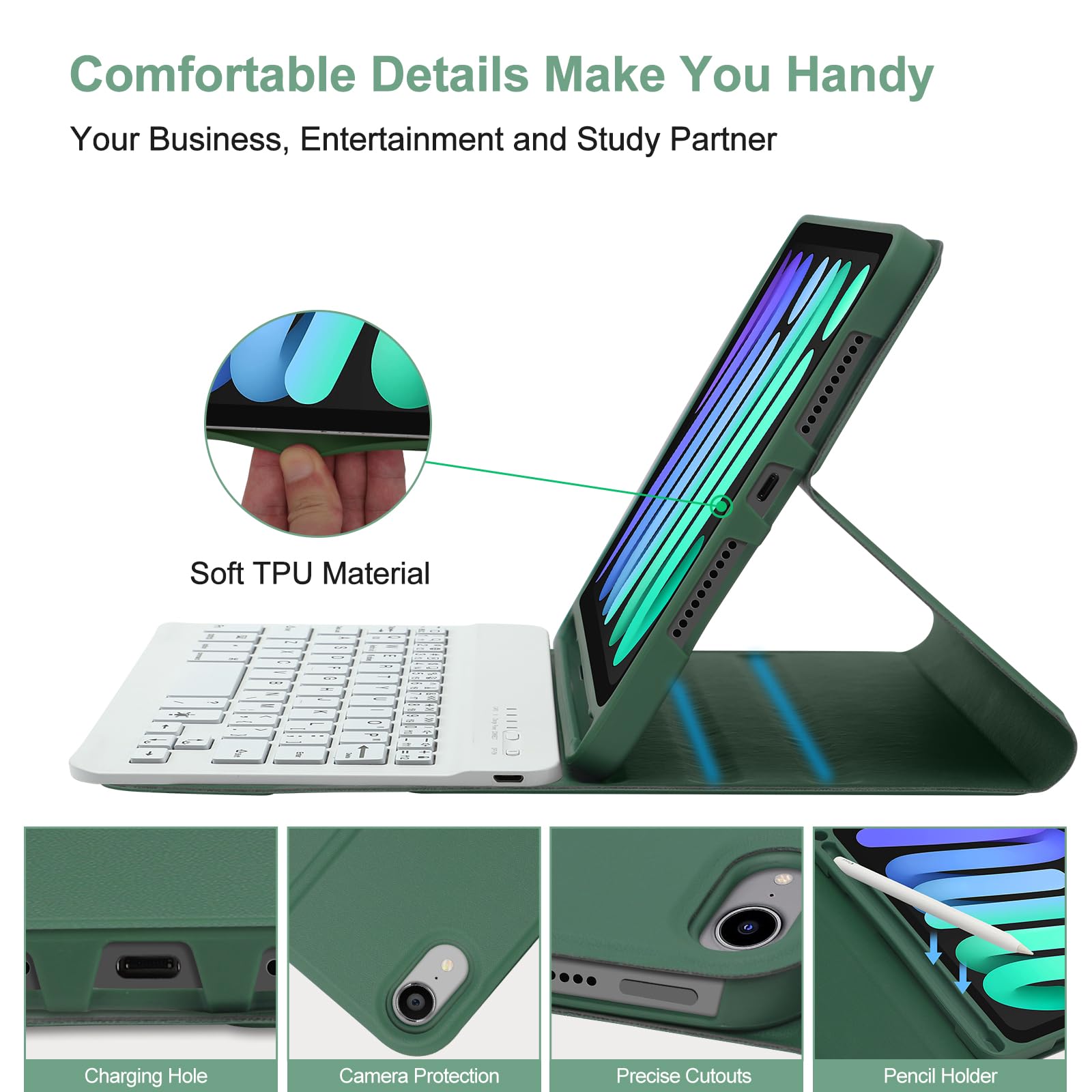 BORIYUAN iPad Mini 6 Keyboard Case 2021 - Detachable Wireless Bluetooth Keyboard Slim Folio Cover with Built-in Apple Pencil Holder for iPad Mini 6th Gen 8.3