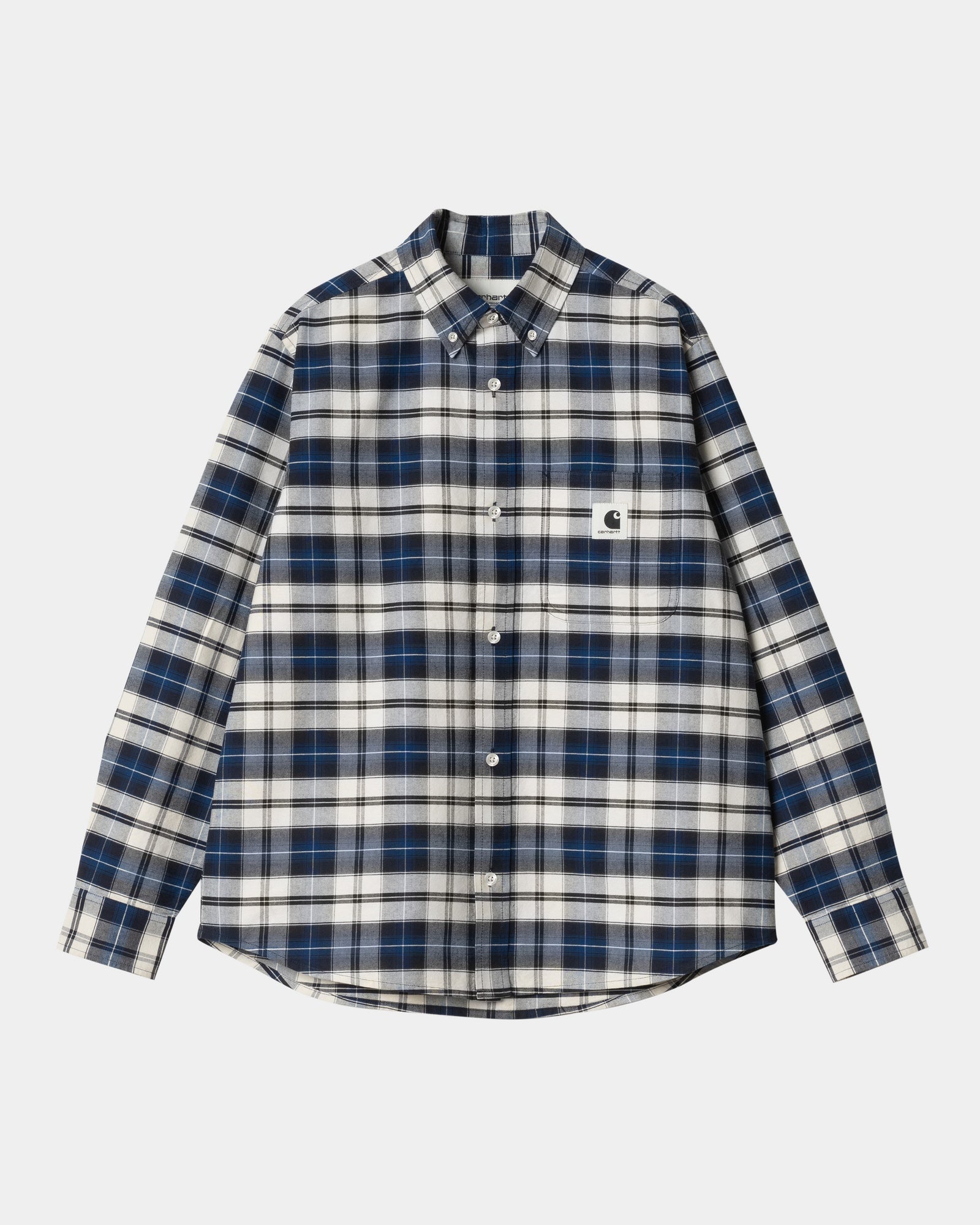 Women's Tarbell Check Flannel Shirt - Dark Navy & White Plaid Long Sleeve Button Down Top for Casual Outfits, Fall Layering & Outdoor Activities