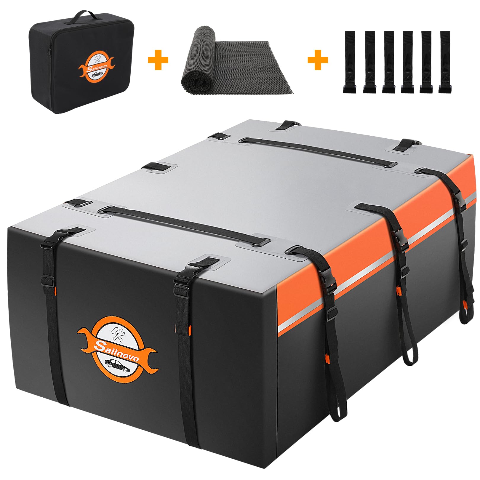 Sailnovo 20 Cubic Feet Waterproof Rooftop Cargo Carrier Bag - Heavy-Duty PVC Soft-Shell Luggage Storage with Slip Mat & 6 Door Hooks - Fits All Vehicles With/Without Roof Rack - Perfect for Road Trips, Camping & Outdoor Adventures