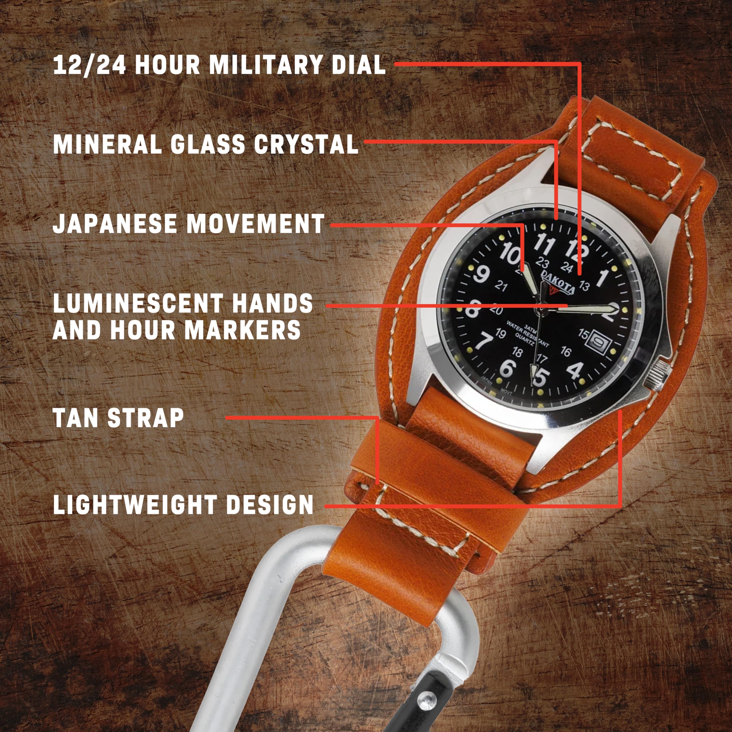 Premium Dakota Leather Field Clip Pocket Watch - Lightweight Dress Watch with Leather Fob Strap - Stylish Outdoor Gifts for Men & Women - Perfect for Fishing, Golf, Hiking & Formal Occasions