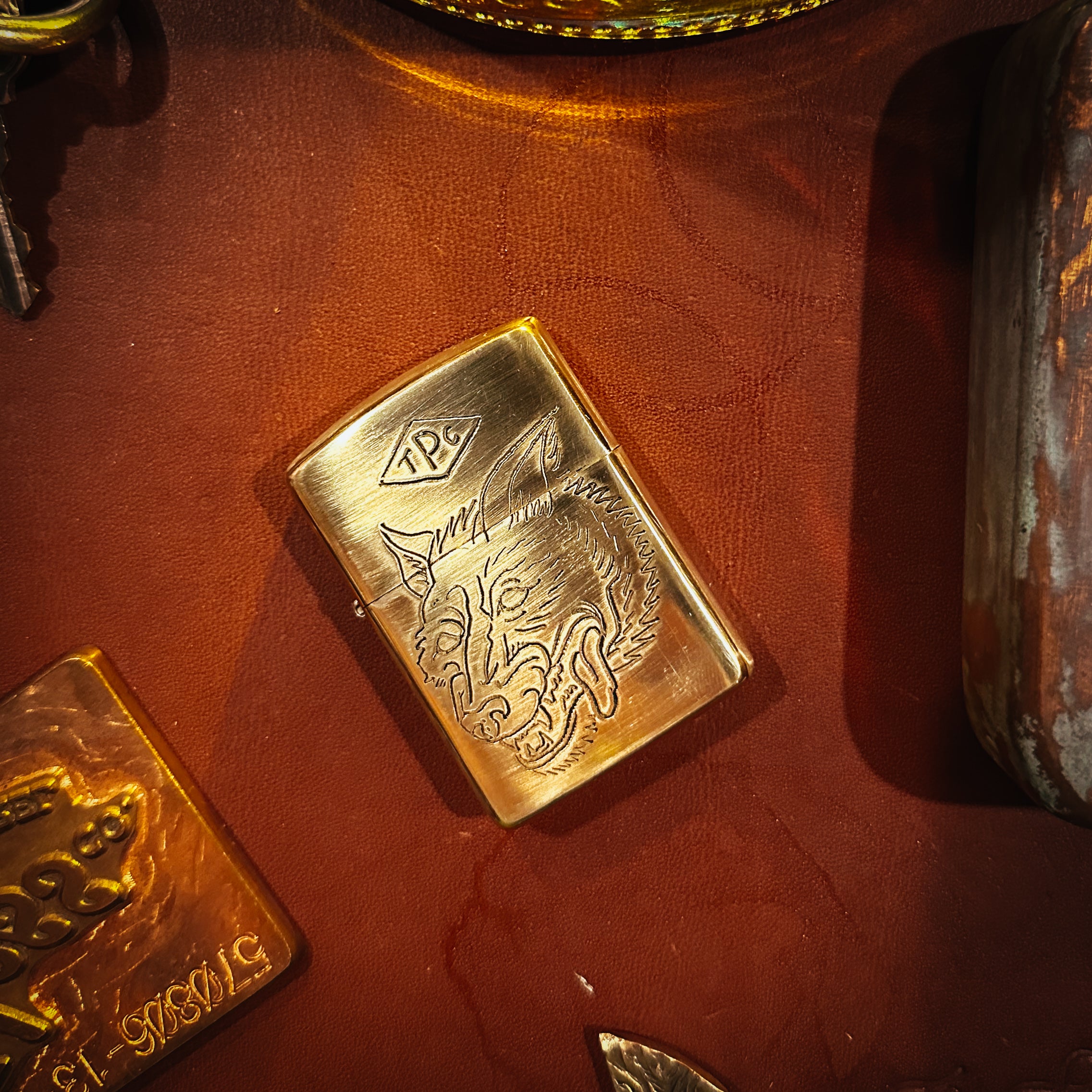 BROOKHAYL x POPULESS Limited Edition Hand Engraved Zippo® Lighter 014 - Armor Brushed Brass Finish | Collectible, Gift for Men, Outdoor Camping & Survival Gear