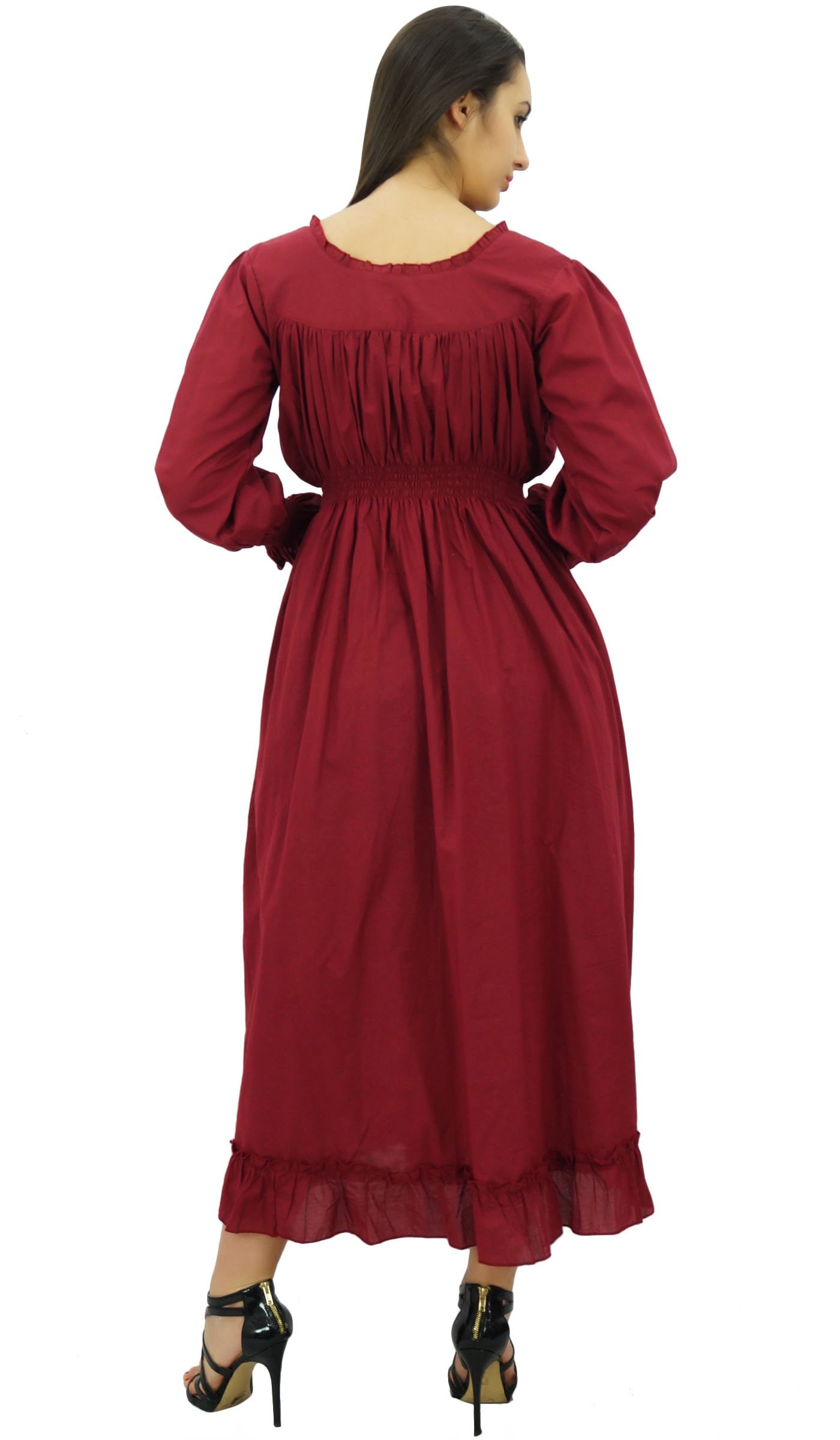 Bimba Women's Cotton Smocked Waist Long Casual Maxi Dress - Flowy Summer Beach Dress for Vacation, Date Night & Outdoor Events