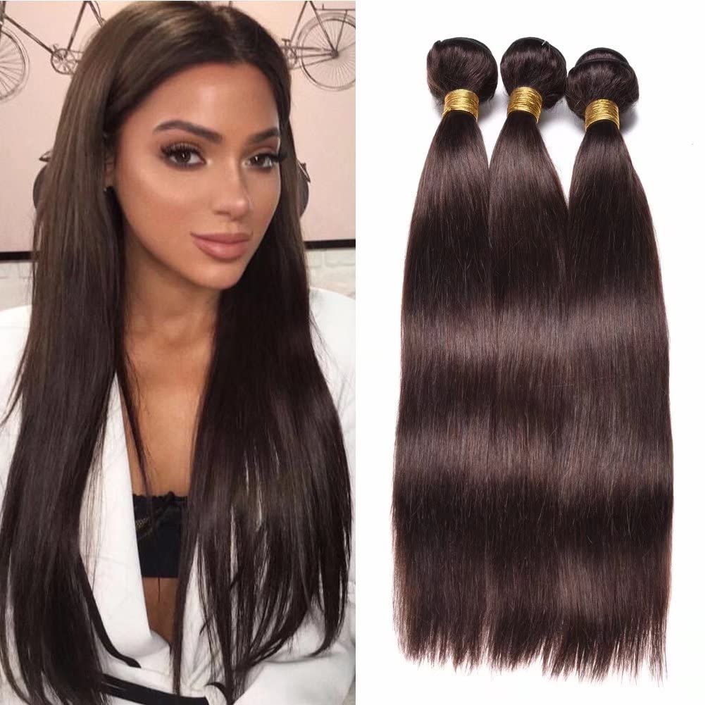 FEEL ME Brazilian Virgin Human Hair Bundles - 3 Bundles Straight Wave Weft (20 22 24 Inch) Unprocessed #2 Dark Brown Hair Extensions for Women | Perfect for Daily Wear, Parties & Special Occasions