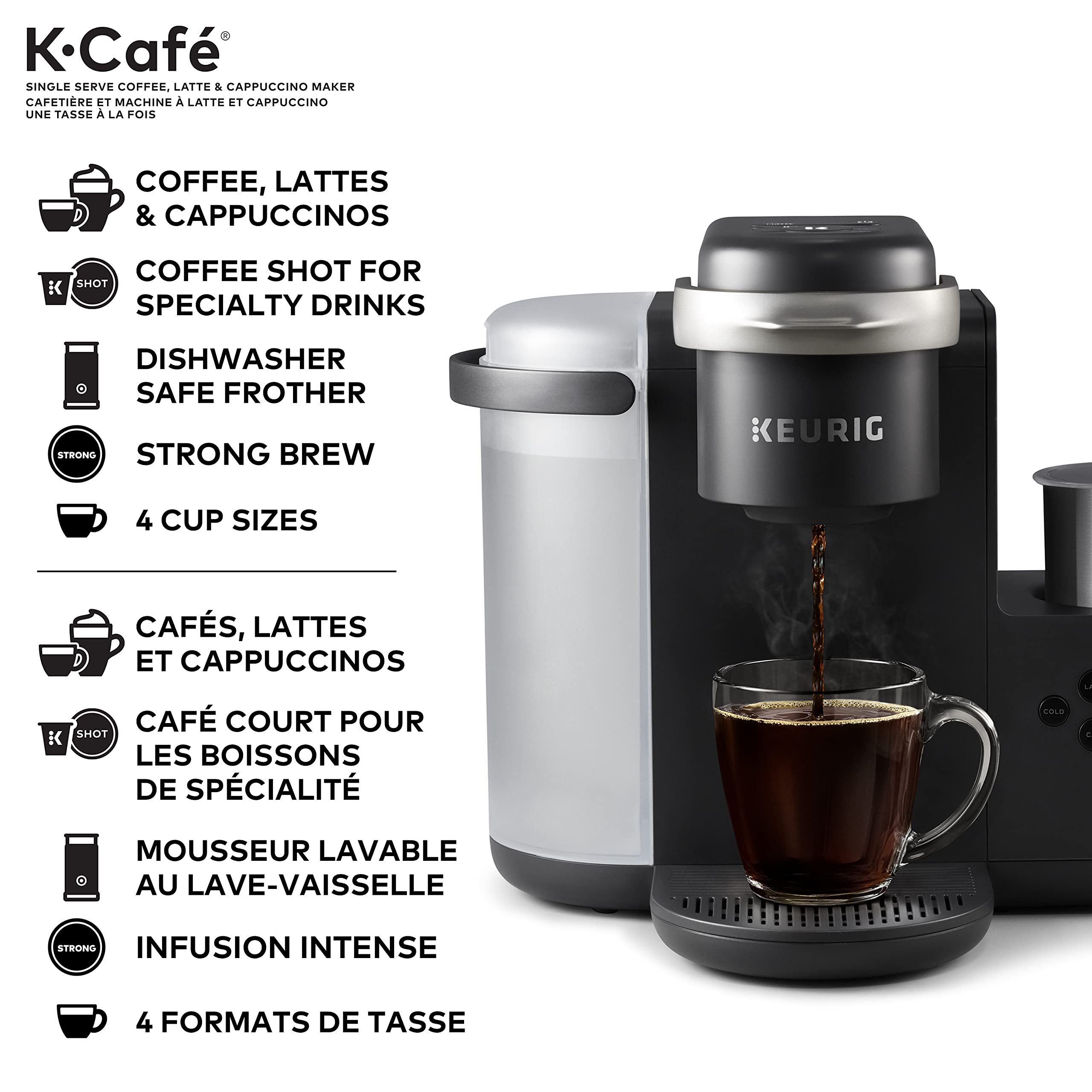 Keurig K-Café Single Serve Coffee Maker with Milk Frother - Brews K-Cup Pods, Lattes & Cappuccinos - Charcoal Grey - Perfect for Home, Office & Entertaining