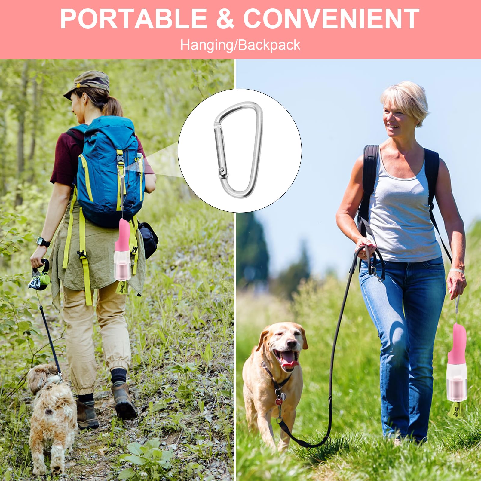20oz Leak-Proof Dog Water Bottle with Food Container & Poop Bag Dispenser | Portable Pet Water Bottle with Carabiner Clip for Walking, Hiking, Camping, Travel | Perfect for Outdoor Adventures with Your Dog