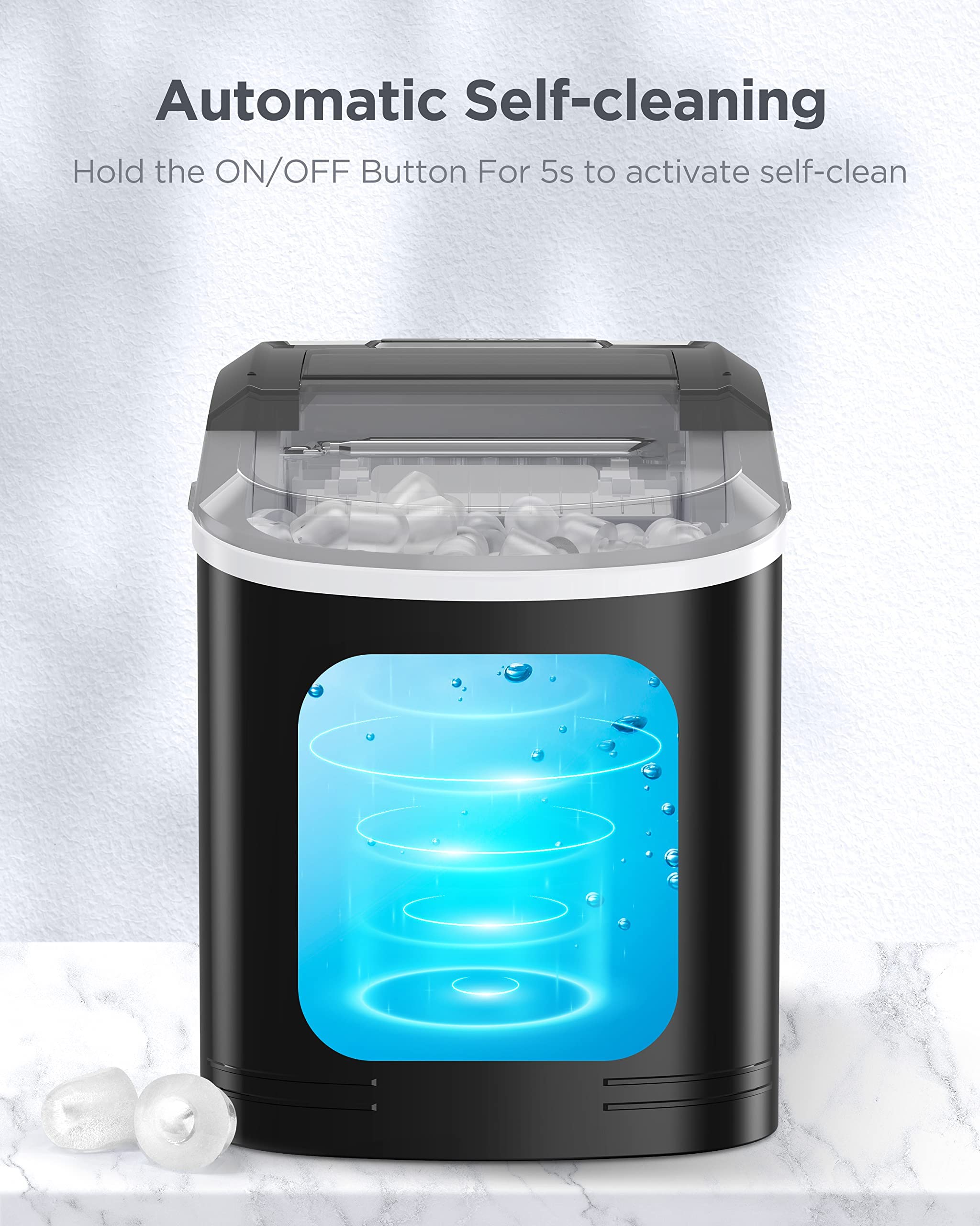 Silonn Countertop Ice Maker Machine - 26 lbs Daily, 9 Cubes in 6 Minutes, Self-Cleaning Portable Ice Maker with Scoop & Basket - Perfect for Home, Office, Parties and Outdoor Activities