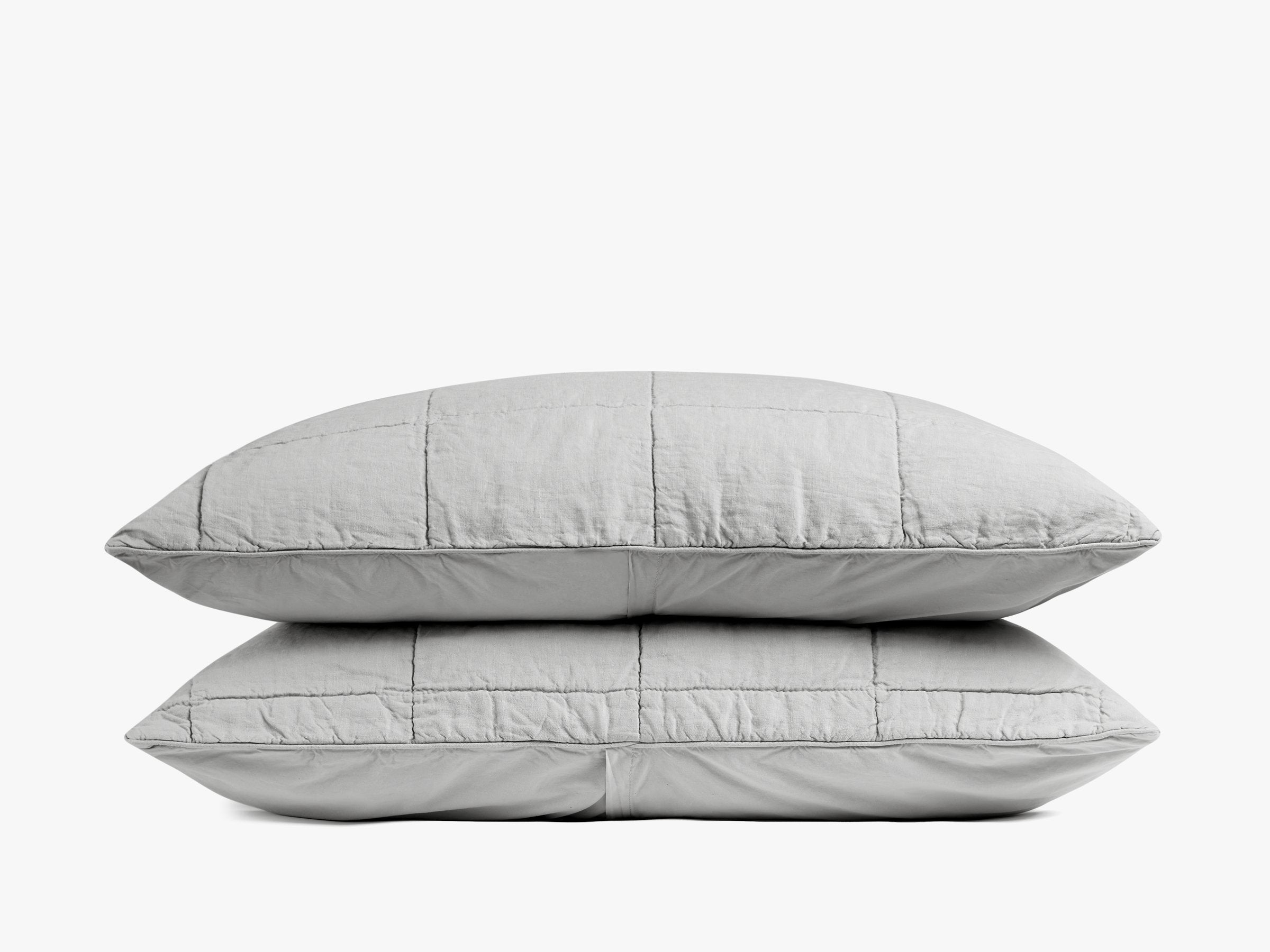 Linen Box Quilted Sham Set (Fog) - Premium Bedding Pillow Covers for Queen Size - Soft & Breathable Home Decor for Bedroom, Guest Room, Hotel