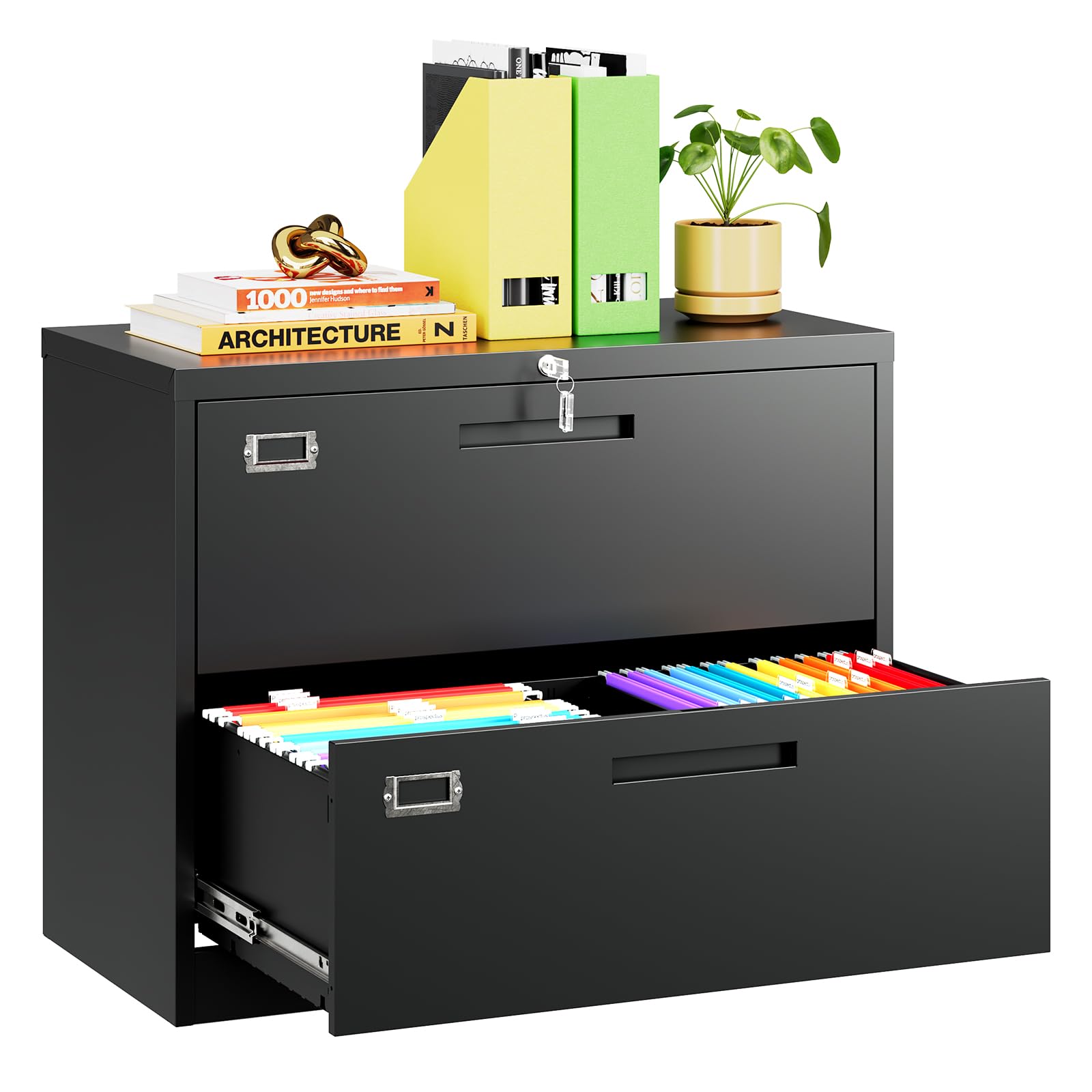 MIIIKO 2-Drawer Metal File Cabinet with Lock - 35.4