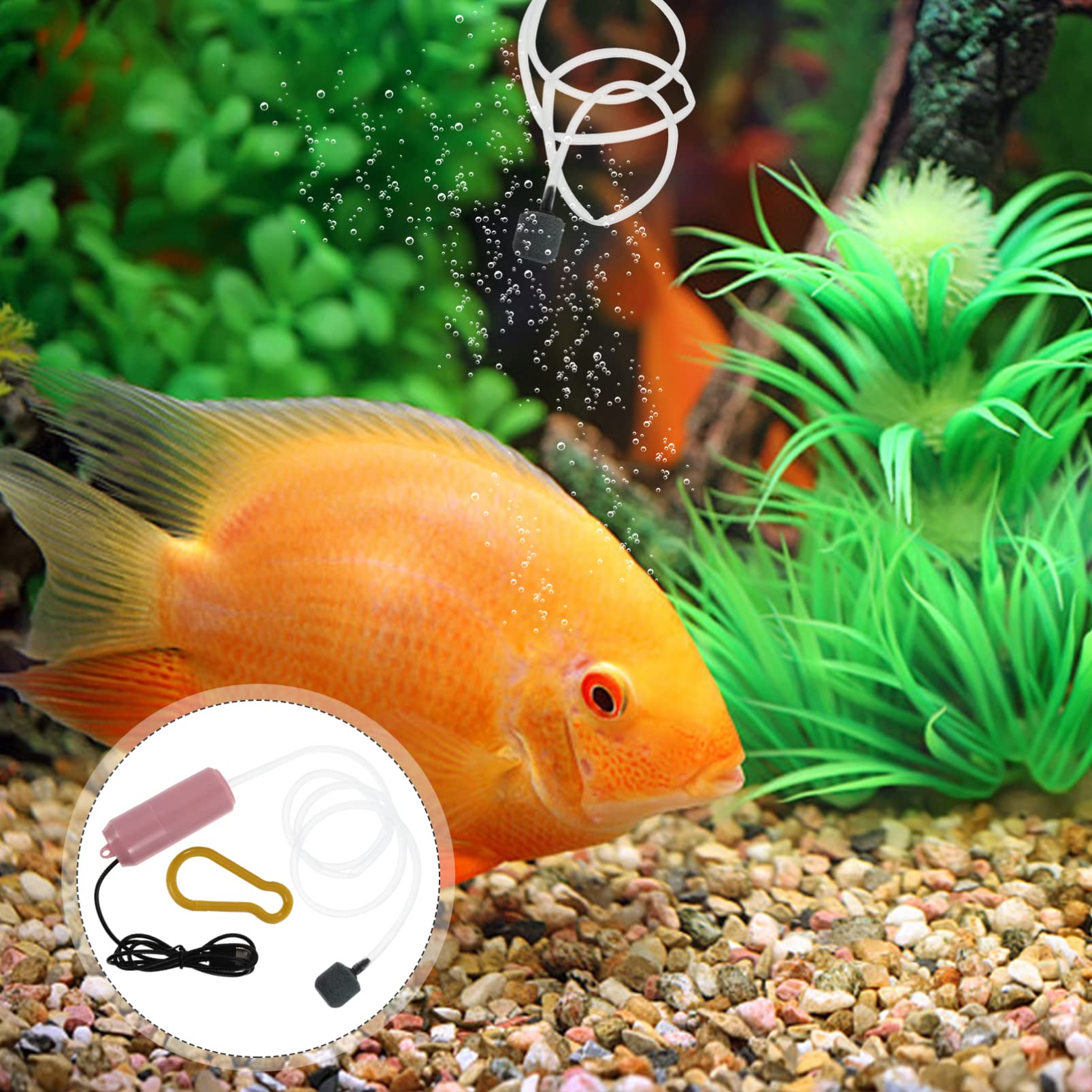 USB Air Pump for Fishing & Aquarium - Mini Oxygen Aerator with 1 Airline Tube & 1 Air Stone - Low Noise USB Fish Tank Air Pump for Home, Office, Outdoor Use