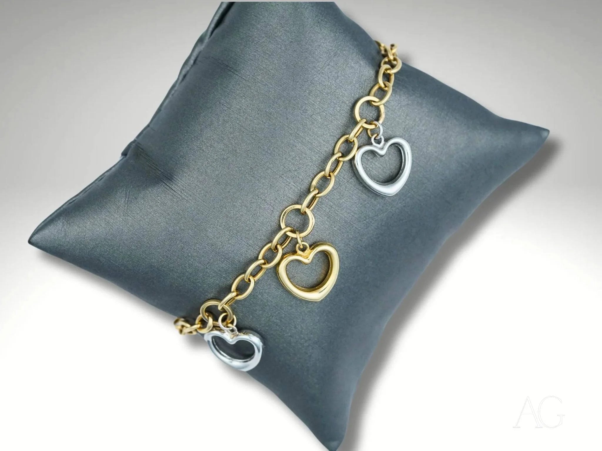 18K Yellow and White Gold Heart Bracelet for Women - Elegant Romantic Jewelry Gift for Valentine's Day, Anniversary & Special Occasions