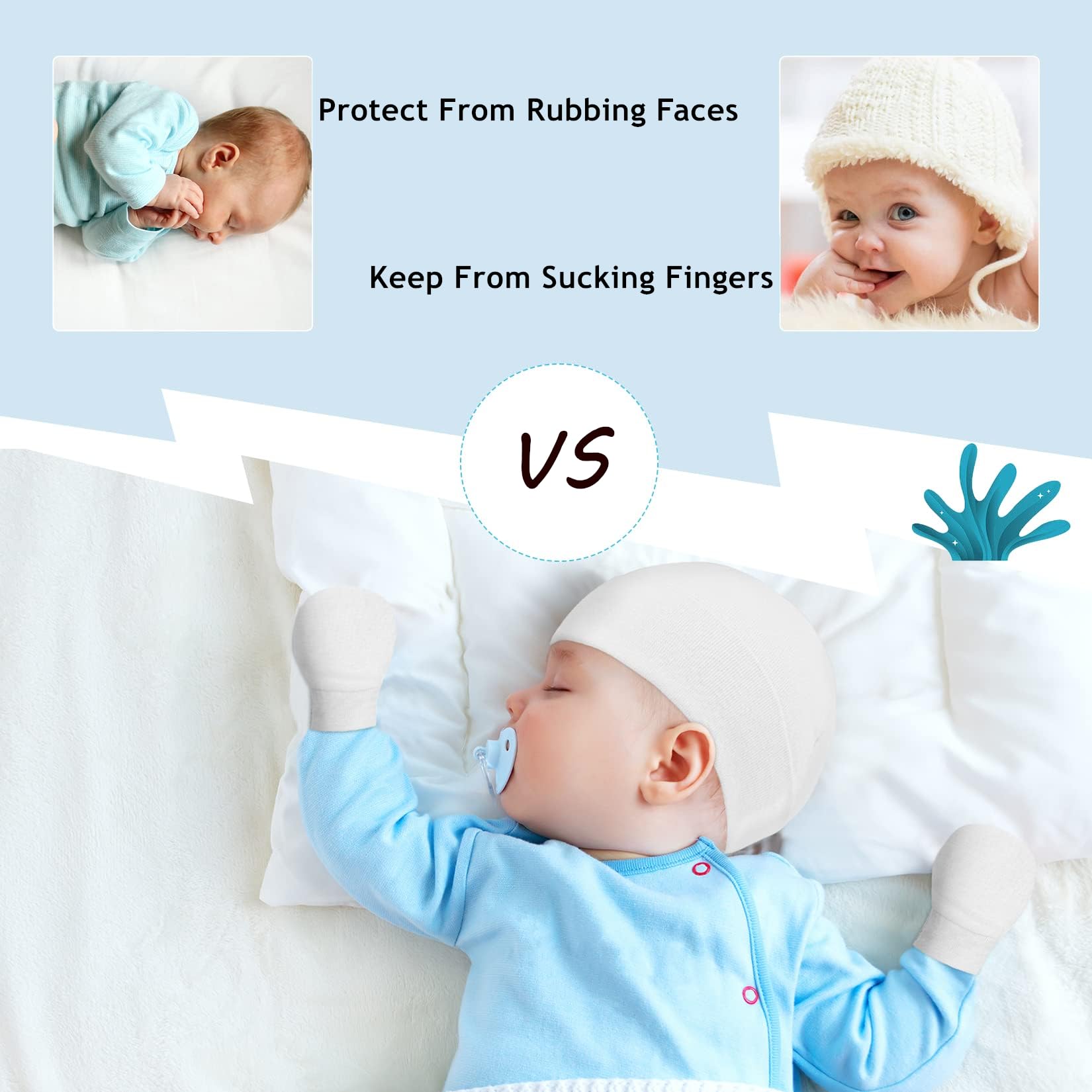 Century Star Soft Cotton Baby Hats & Mittens Set - Unisex Newborn Beanie Caps for Boys & Girls - Anti-Scratch Infant Hospital Hat for 0-12 Months - Perfect for Newborn Photography, Winter Outfits & Gift Giving