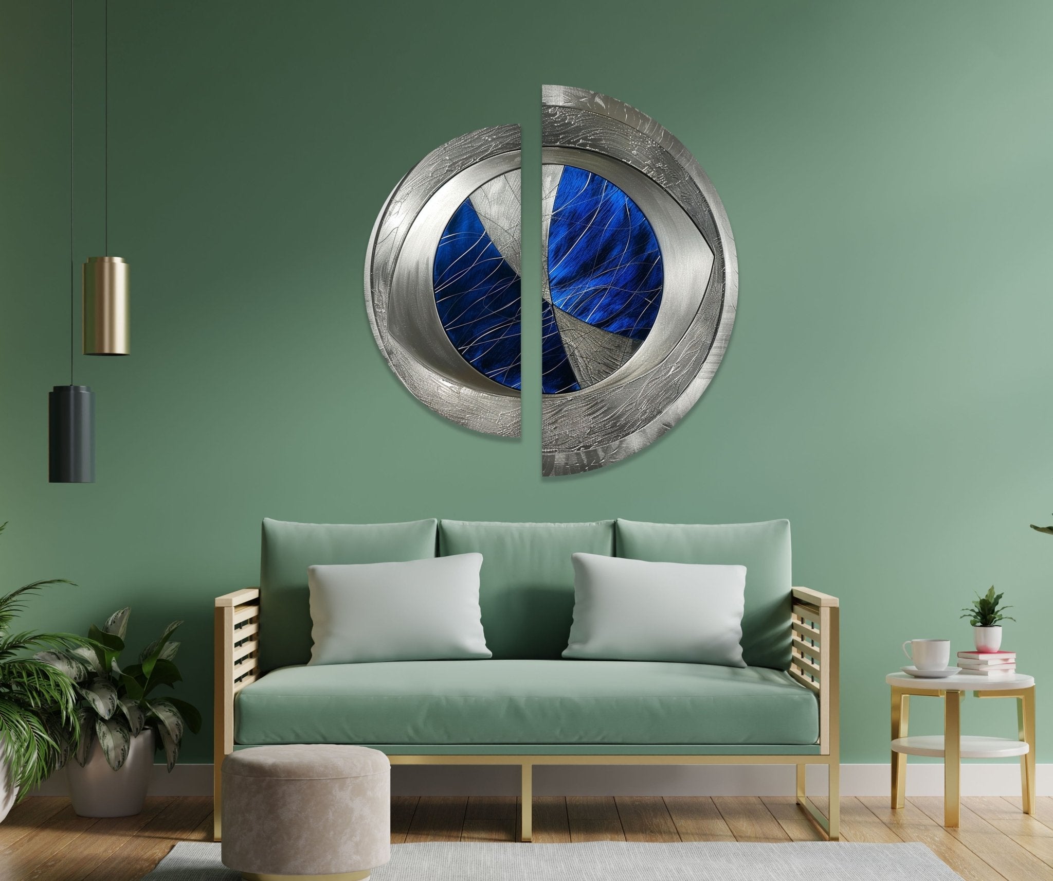 2 Piece Abstract Silver Blue Glass Wall Art Set - Modern Home Decor for Living Room, Bedroom, Office | Handmade Glass Wall Hangings for Unique Interior Design