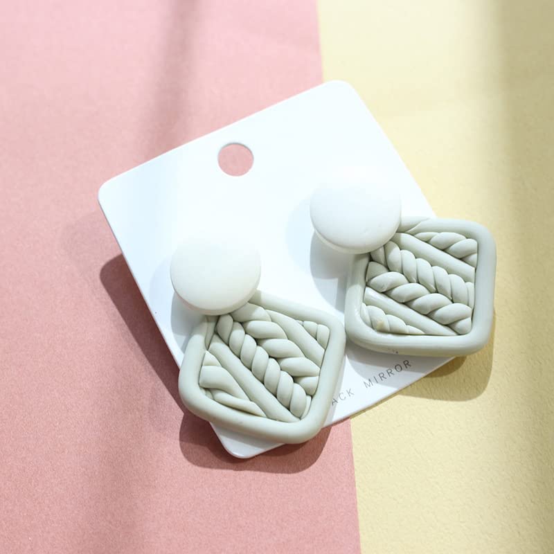 Boho Handmade Geometric Polymer Clay Rattan Flower Dangle Earrings for Women - Round, Square & Circle Woven Drop Earrings Jewelry | Perfect for Festivals, Weddings & Boho Fashion