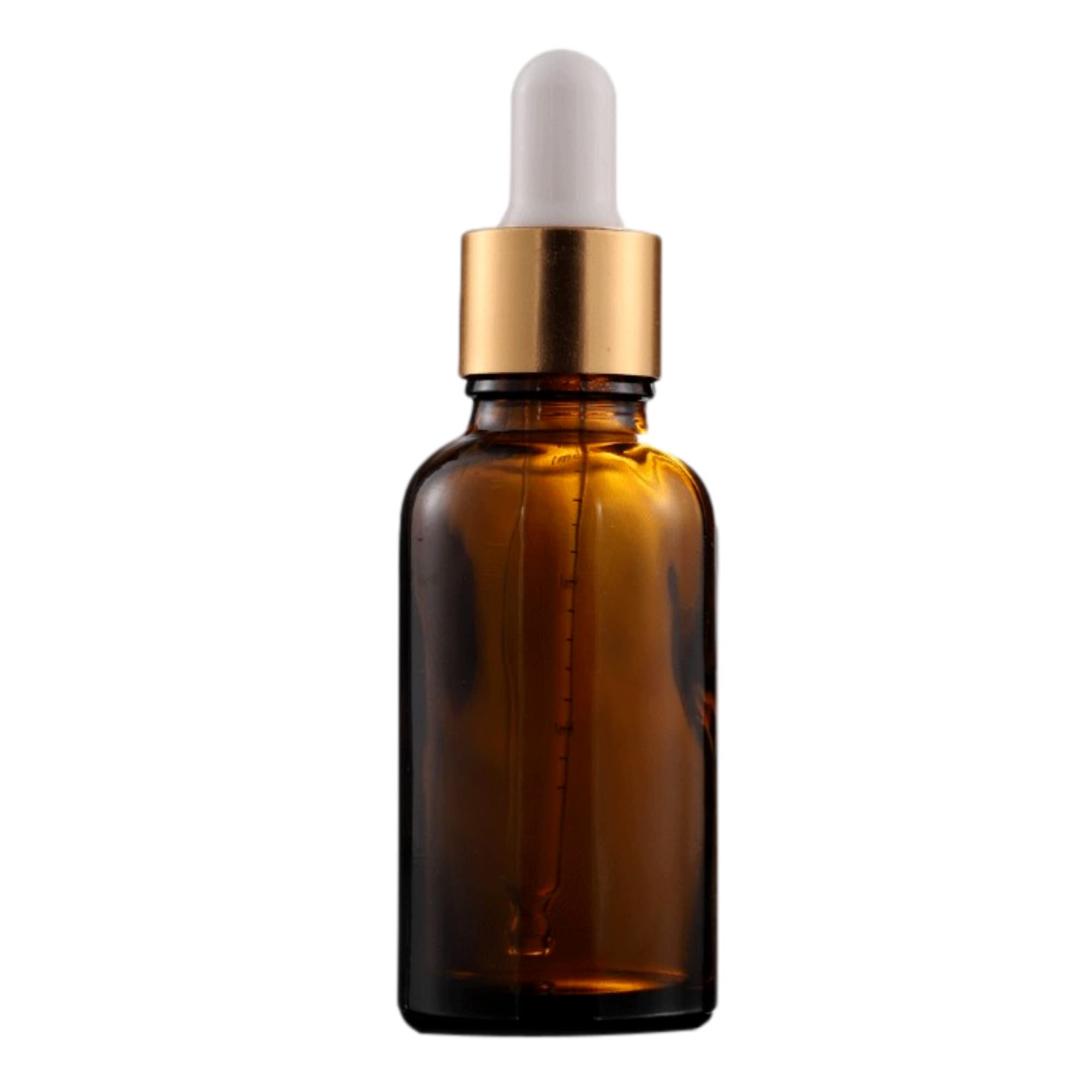 EARTH BERRY 30ml/g Amber Glass Dropper Bottles with Golden Plating & White Silicone Cap - 4 Pack | Premium Empty Glass Containers for Essential Oils, CBD, Tinctures & DIY Beauty Products | Perfect for Home, Lab & Travel Use