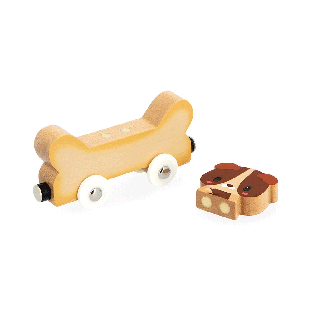 Janod Magnetic Pets Animal Train Toy Set - Wooden Magnetic Train with Animal Figures for Kids, Perfect for Pretend Play and Early Learning Activities