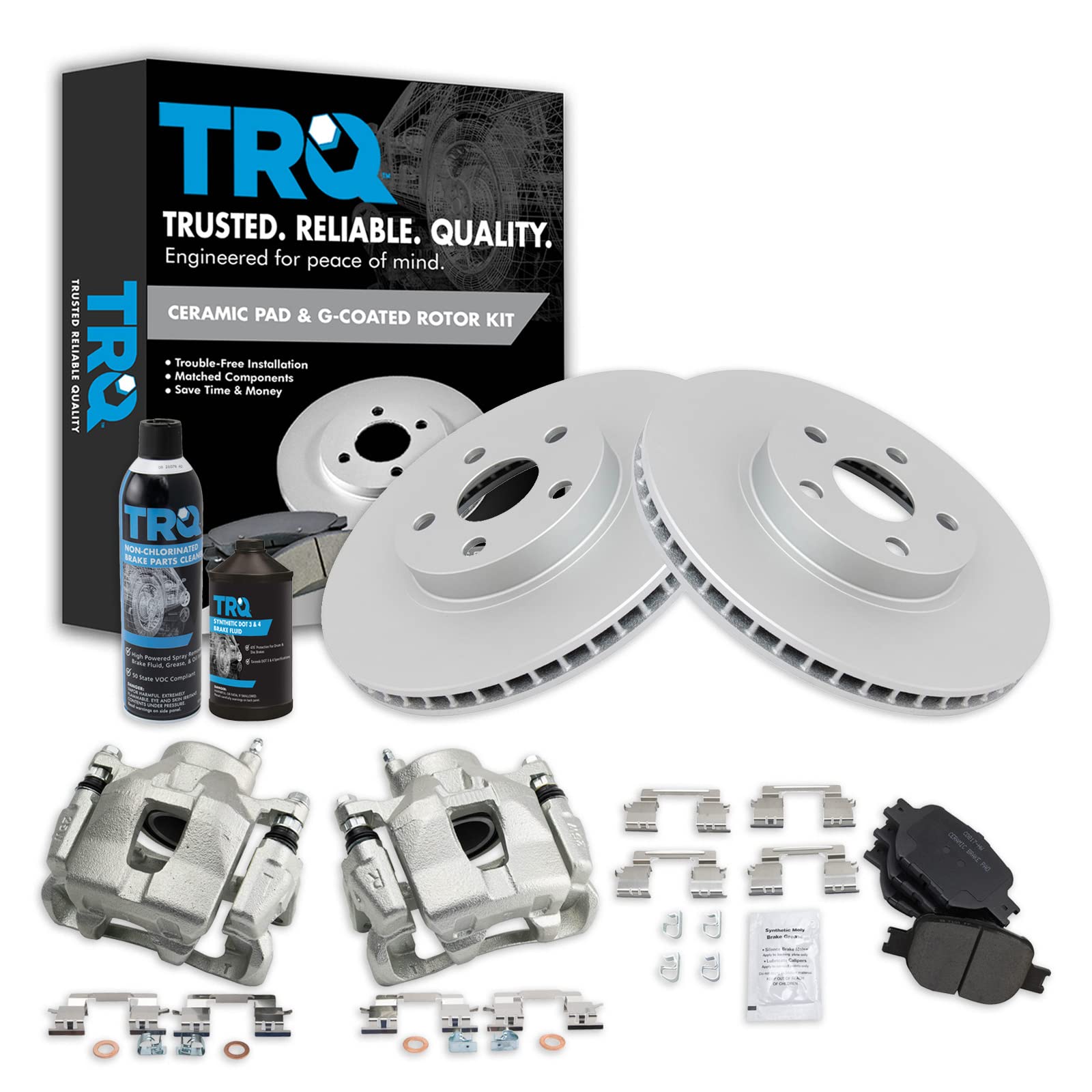 Premium TRQ Front Brake Pad & Rotor Kit with Ceramic G-Coating - Compatible with 2005-2010 Scion tC & 2000-2005 Toyota Celica | High-Performance Braking System for Daily Commute and Sport Driving