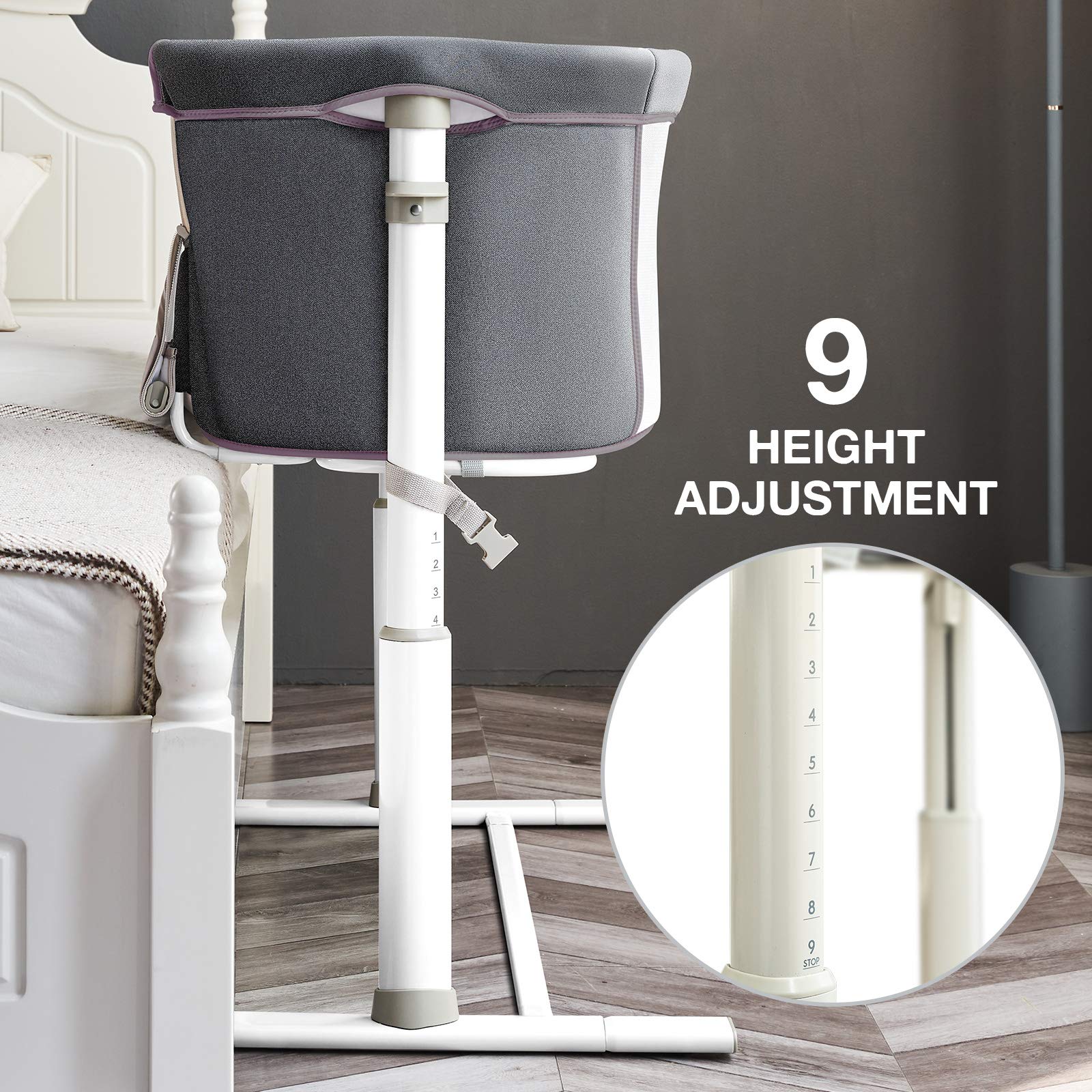 RONBEI Baby Bassinet Bedside Sleeper - Portable & Easy to Assemble Crib for Newborns & Infants, Dark Grey - Perfect for Nursery, Bedroom & Travel Use
